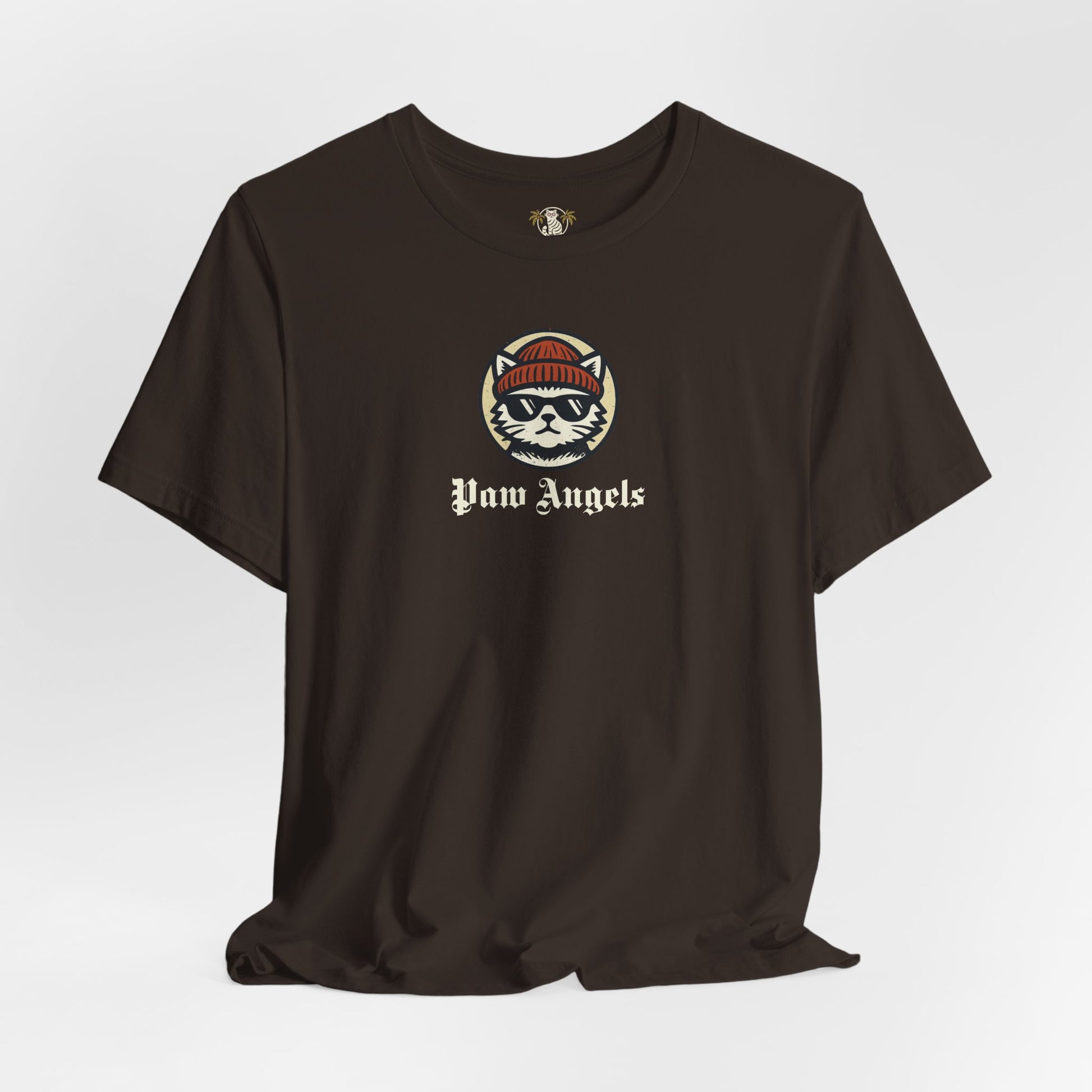 Brown Paw Angels Born to Fly street angel cat t-shirt – mens cat shirts casual, front view