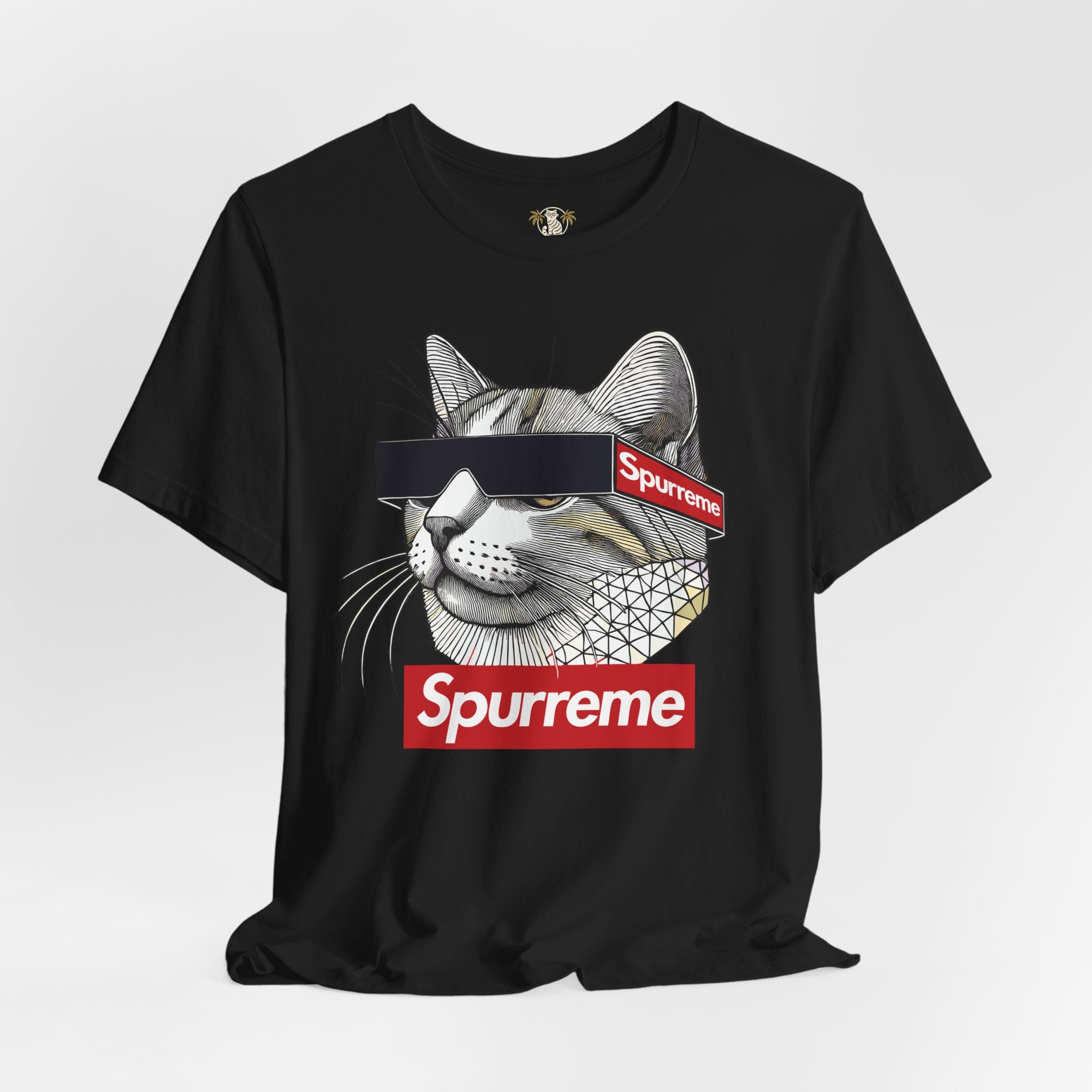 Black Spurreme Triangular Vision Cat Graphic T-Shirt front view – t shirt for cat lovers