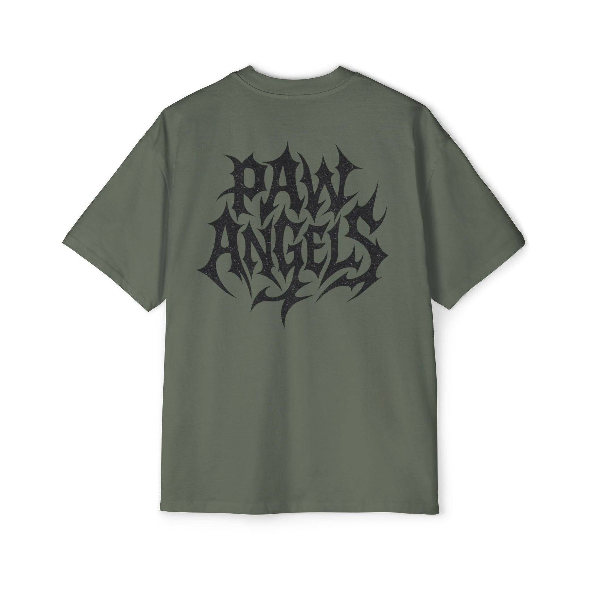 Back view of Paw Angels Hellcat cypress green men's oversized cat t shirt – mens cat tee