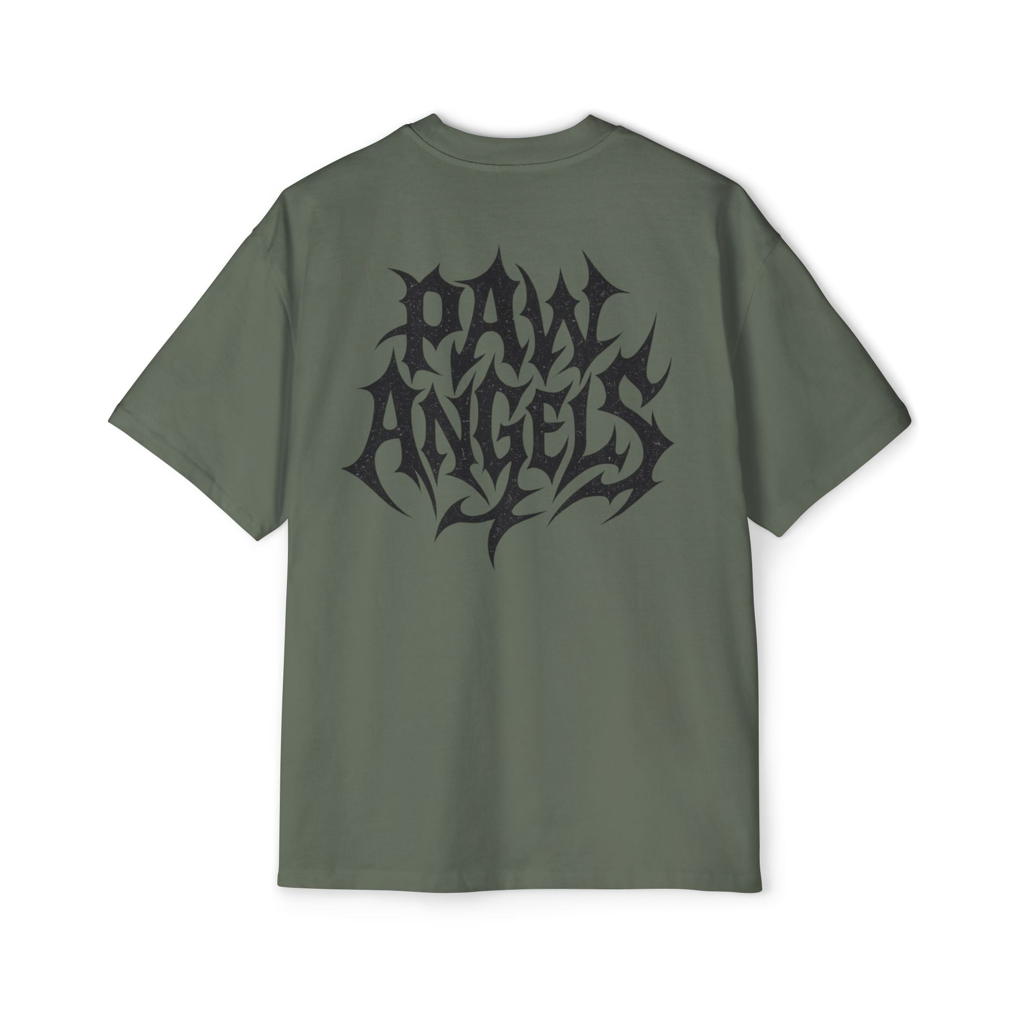 Back view of Paw Angels Hellcat cypress green men's oversized cat t shirt – mens cat tee