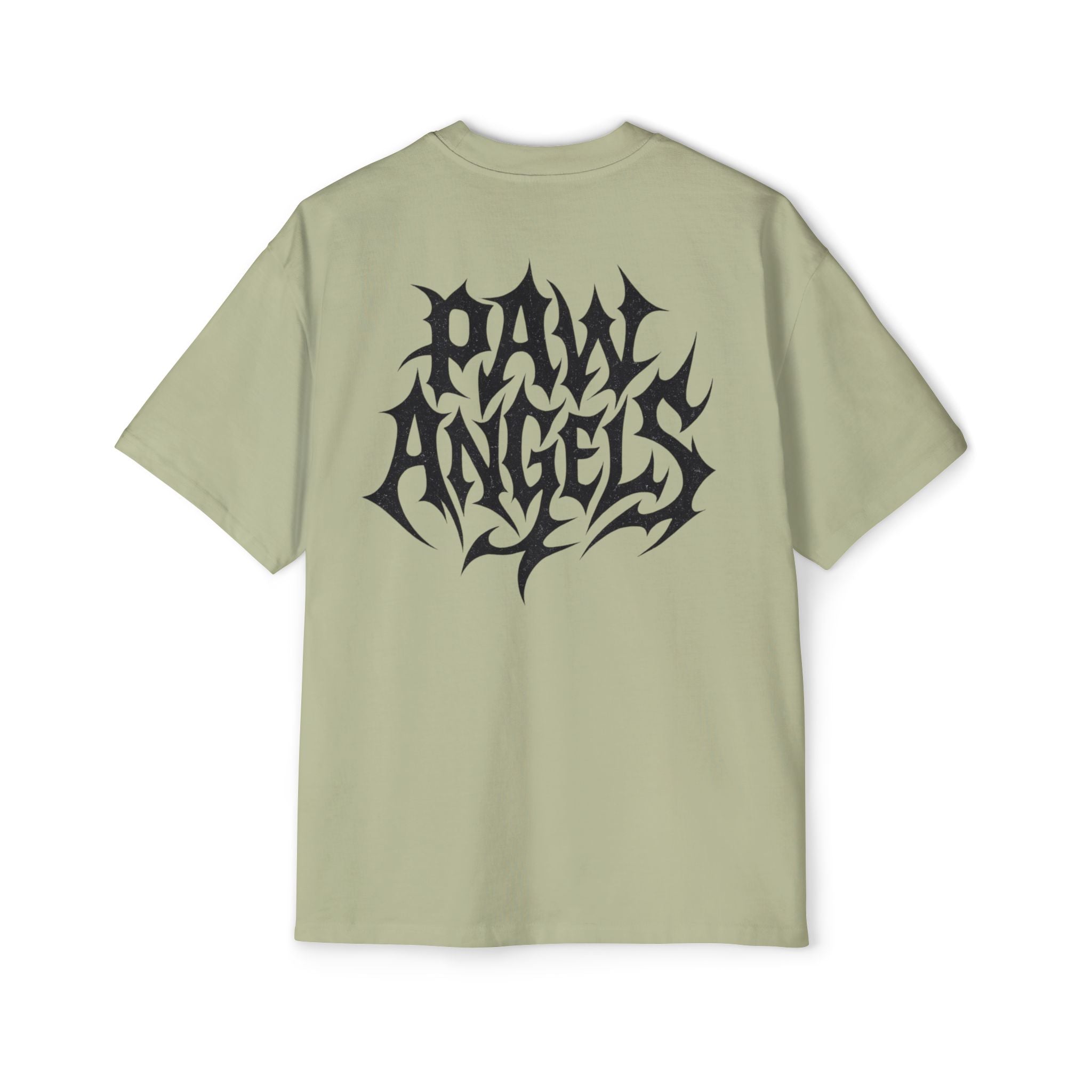 Back view of Paw Angels Hellcat pistachio green men's oversized cat t-shirt – mens cat tee