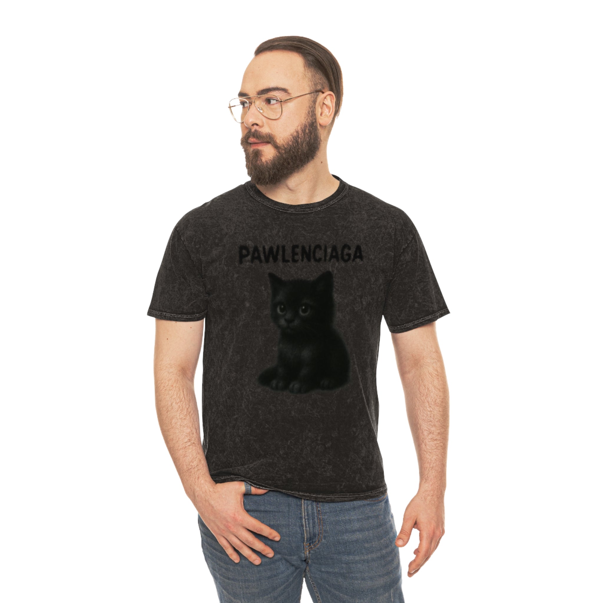 Pawlenciaga Black Kitty Graphic Mineral Wash T Shirt