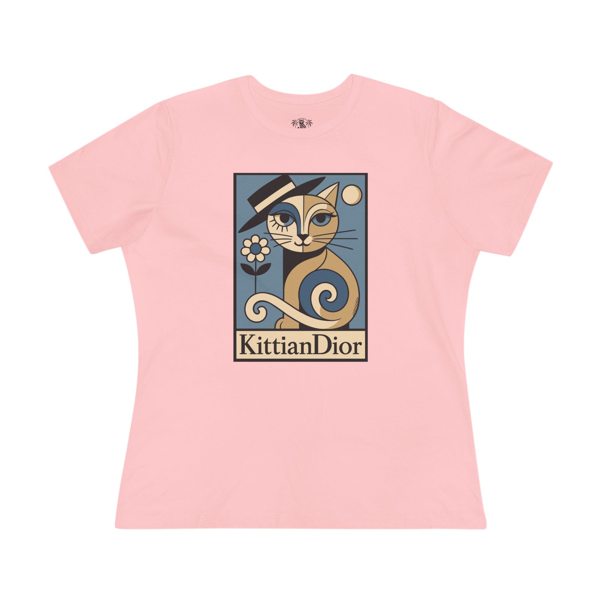 Kittian Dior La Parisienne ladies pink t shirt with cats flat view