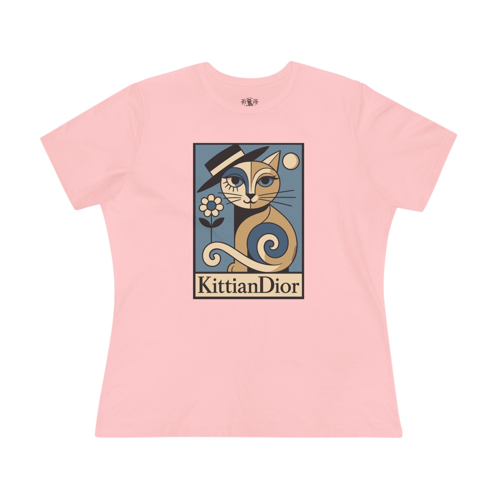 Kittian Dior La Parisienne ladies pink t shirt with cats flat view