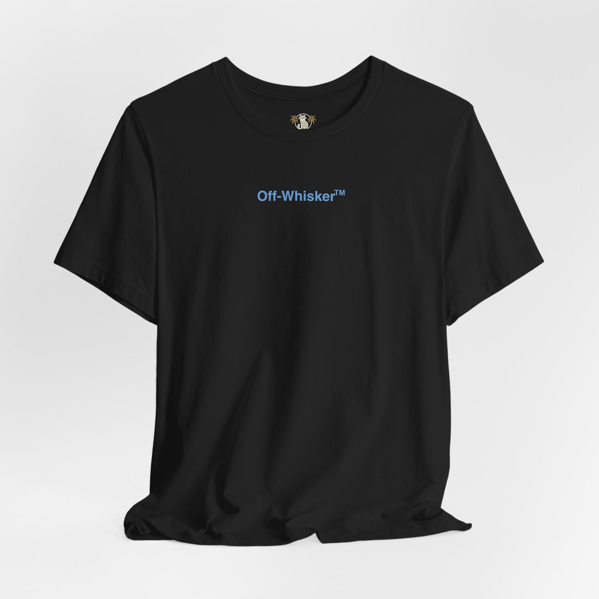 Black Signature Frame cat t-shirt front view – chest logo print

