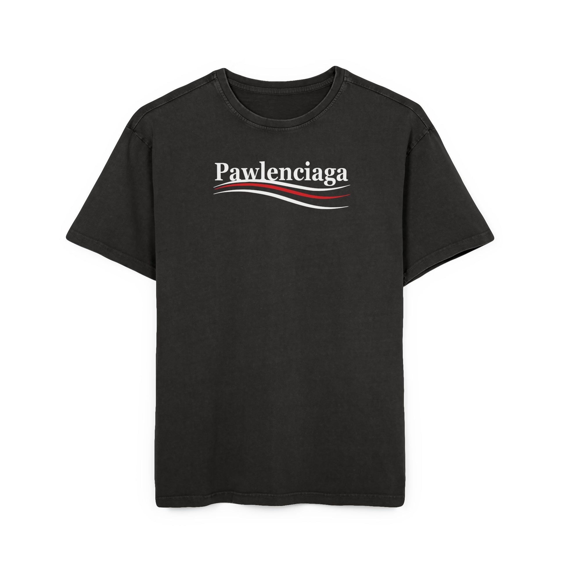 Pawlenciaga logo acid washed men's oversized t shirt parody shirts funny mens t shirts oversized graphic t shirt unique gifts for cat lovers asphalt front view