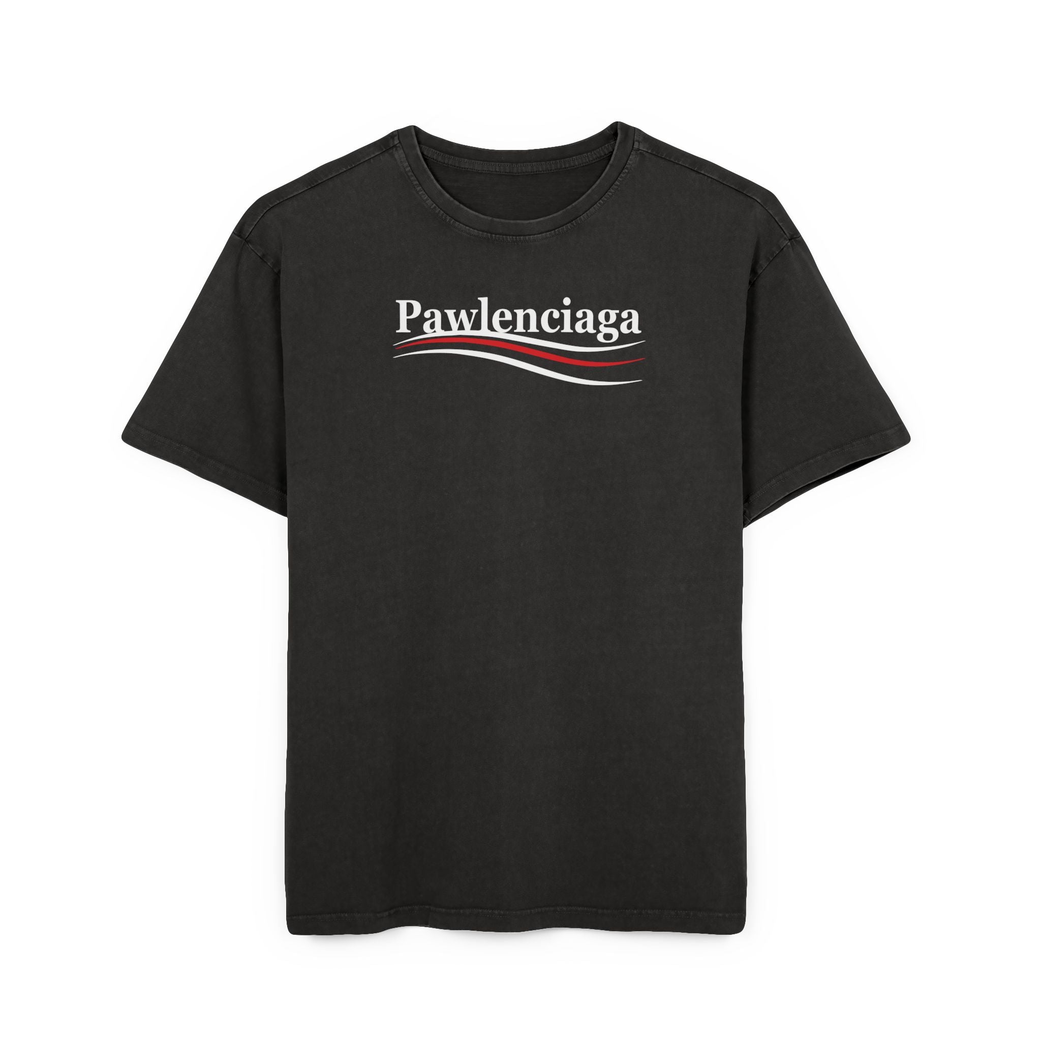 Pawlenciaga logo acid washed men's oversized t shirt parody shirts funny mens t shirts oversized graphic t shirt unique gifts for cat lovers asphalt front view