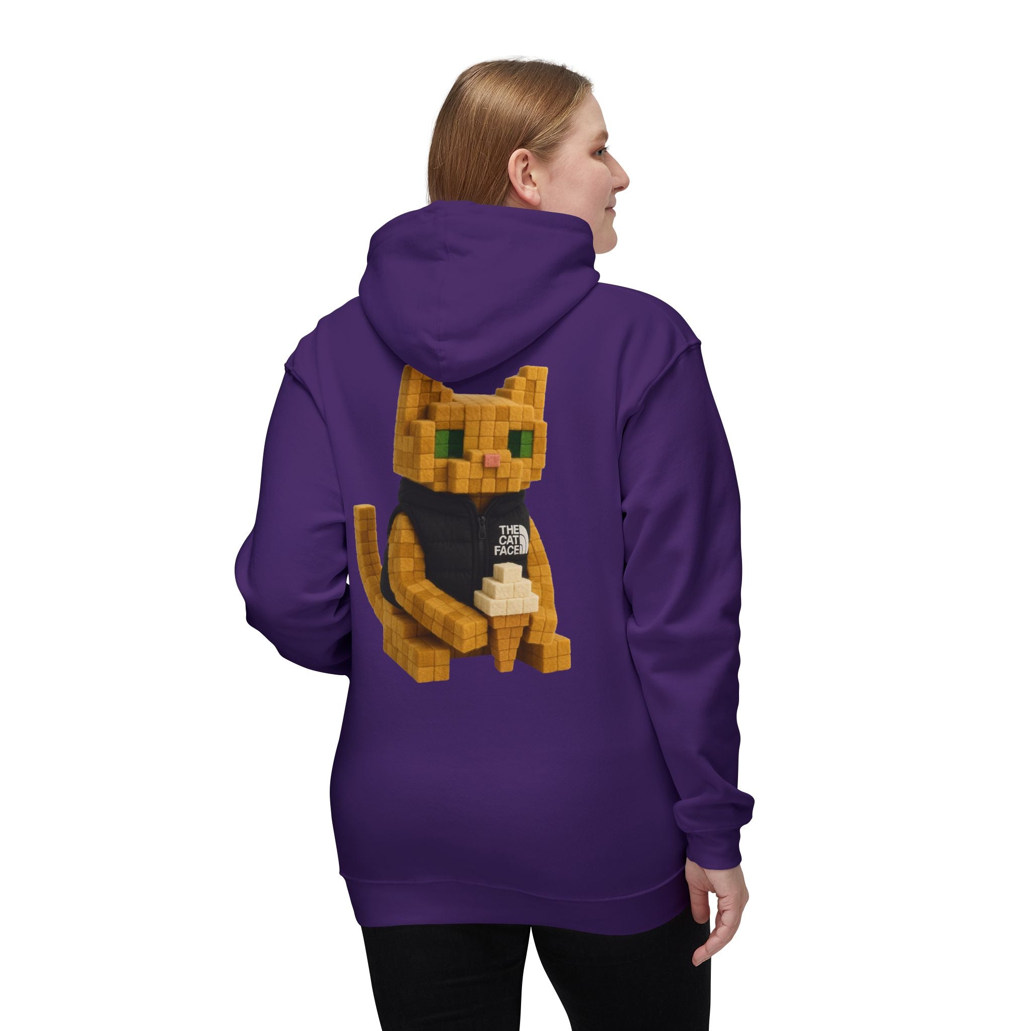 The Cat Face 3D Wool Block Chest Logo & Back Cat Graphic Hoodie