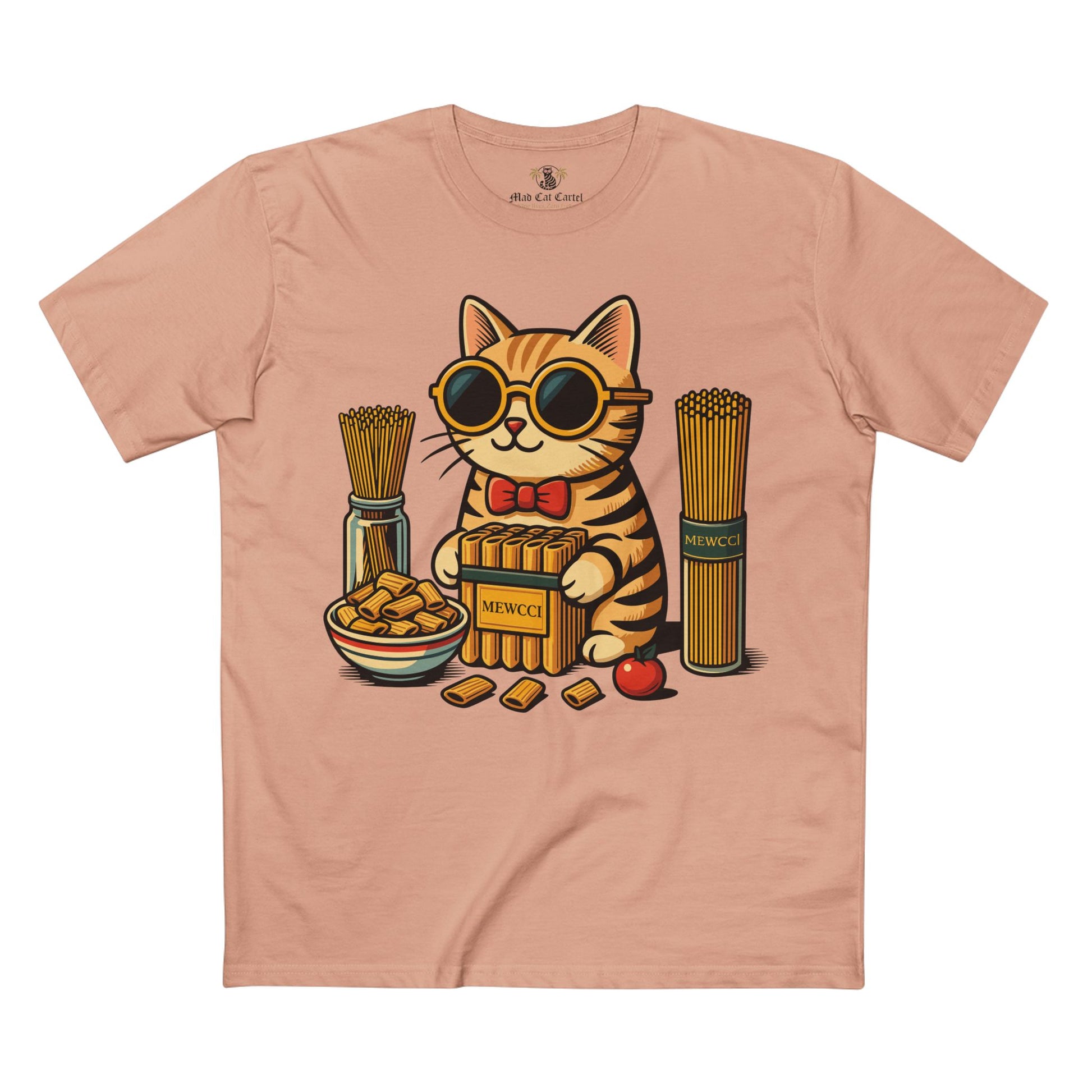 Mewcci Pasta Chef Cat Graphic T Shirt in Pale Pink – cute foodie cat shirt