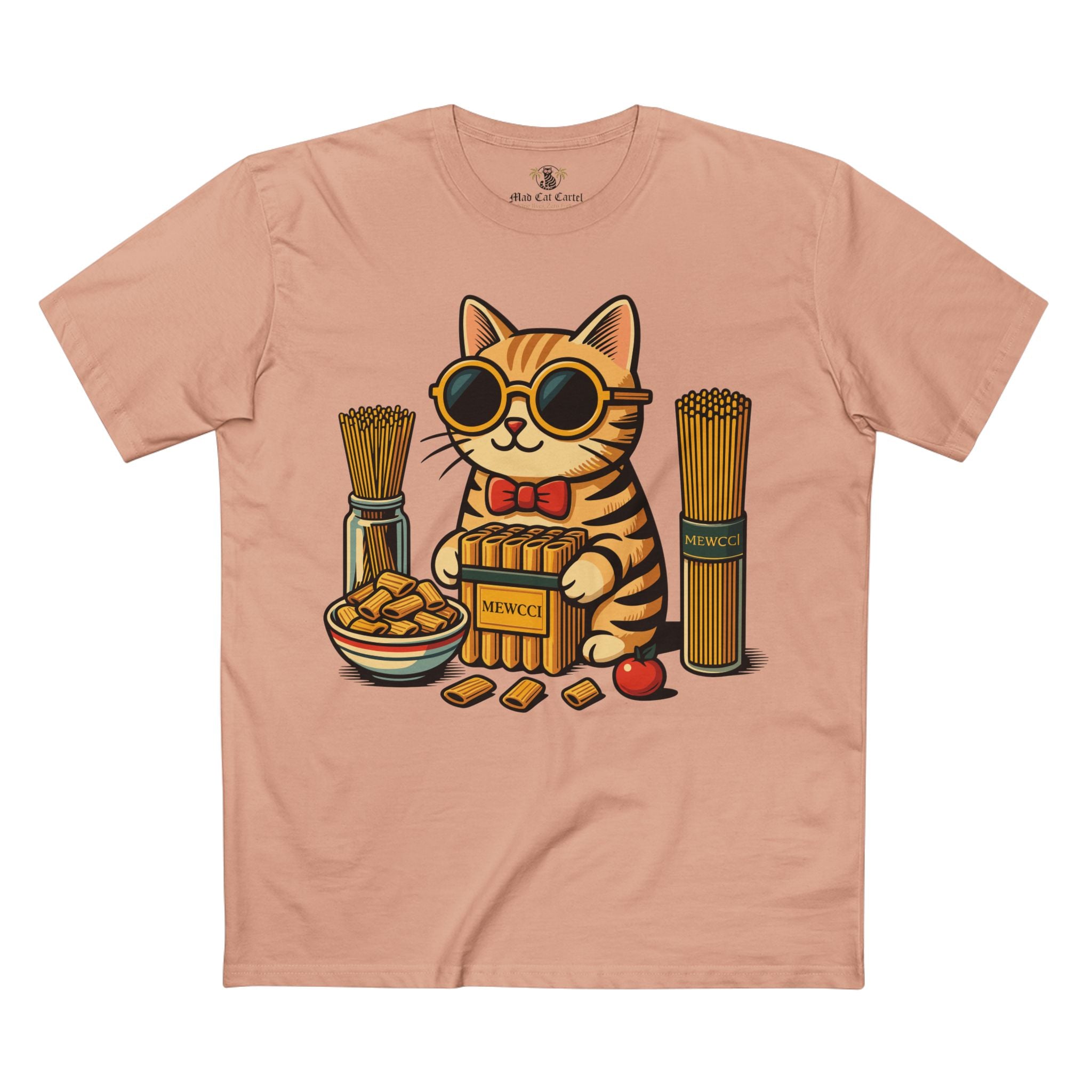 Mewcci Pasta Chef Cat Graphic T Shirt in Pale Pink – cute foodie cat shirt