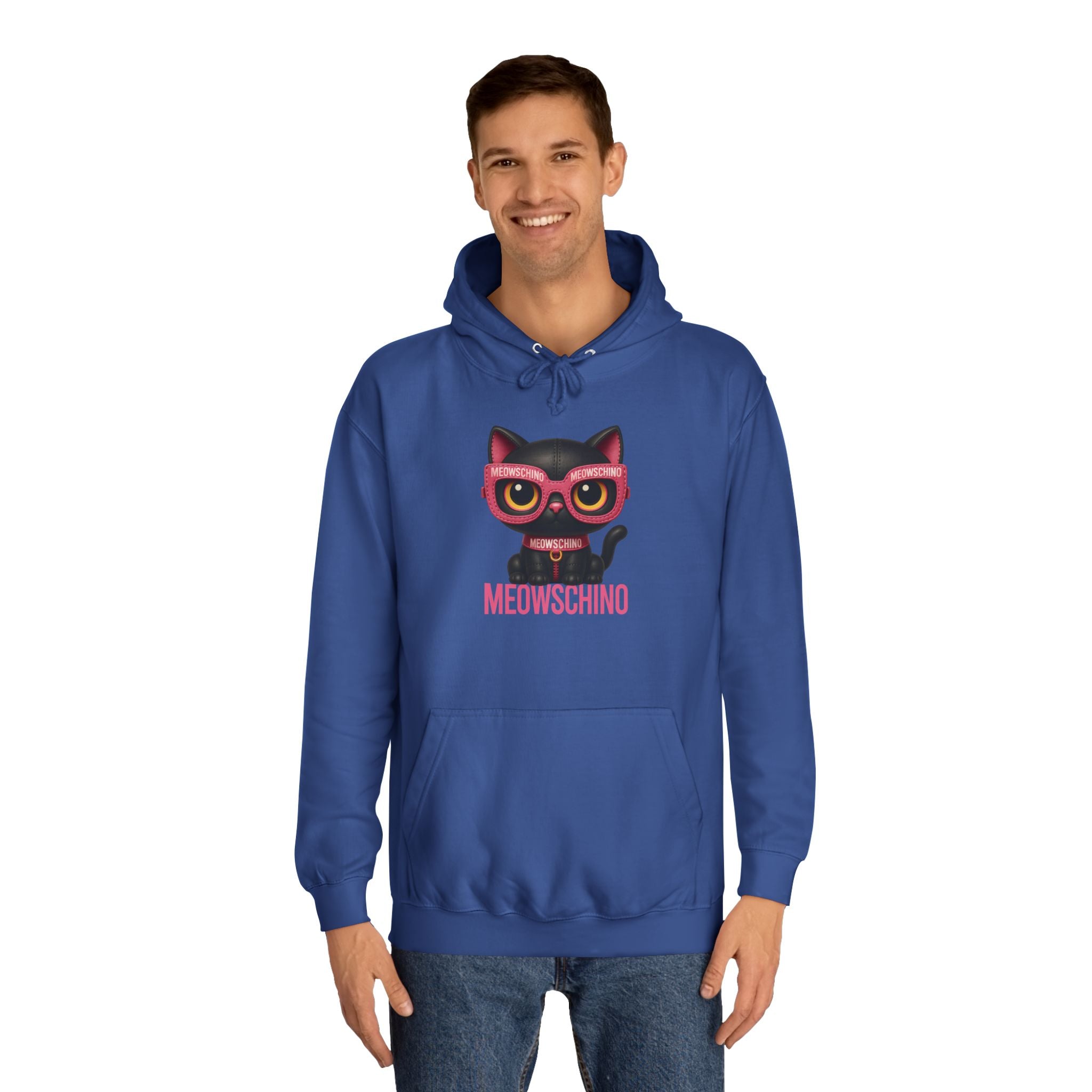 Meowschino Black Pink Leather Cat Graphic Hoodie
