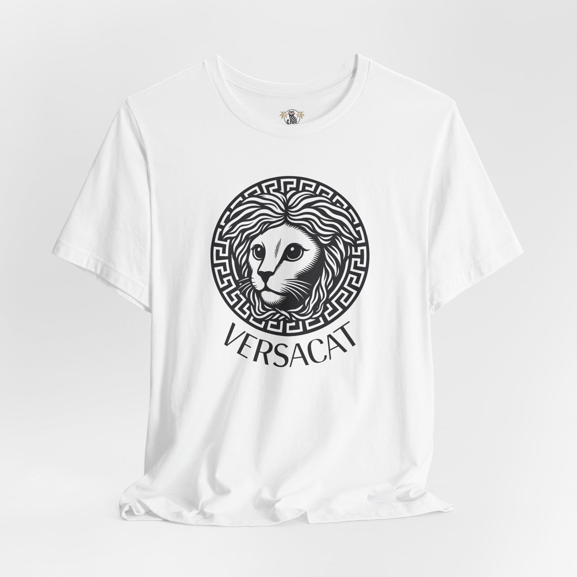 Flat lay white Versacat Medusa cat emblem t shirt