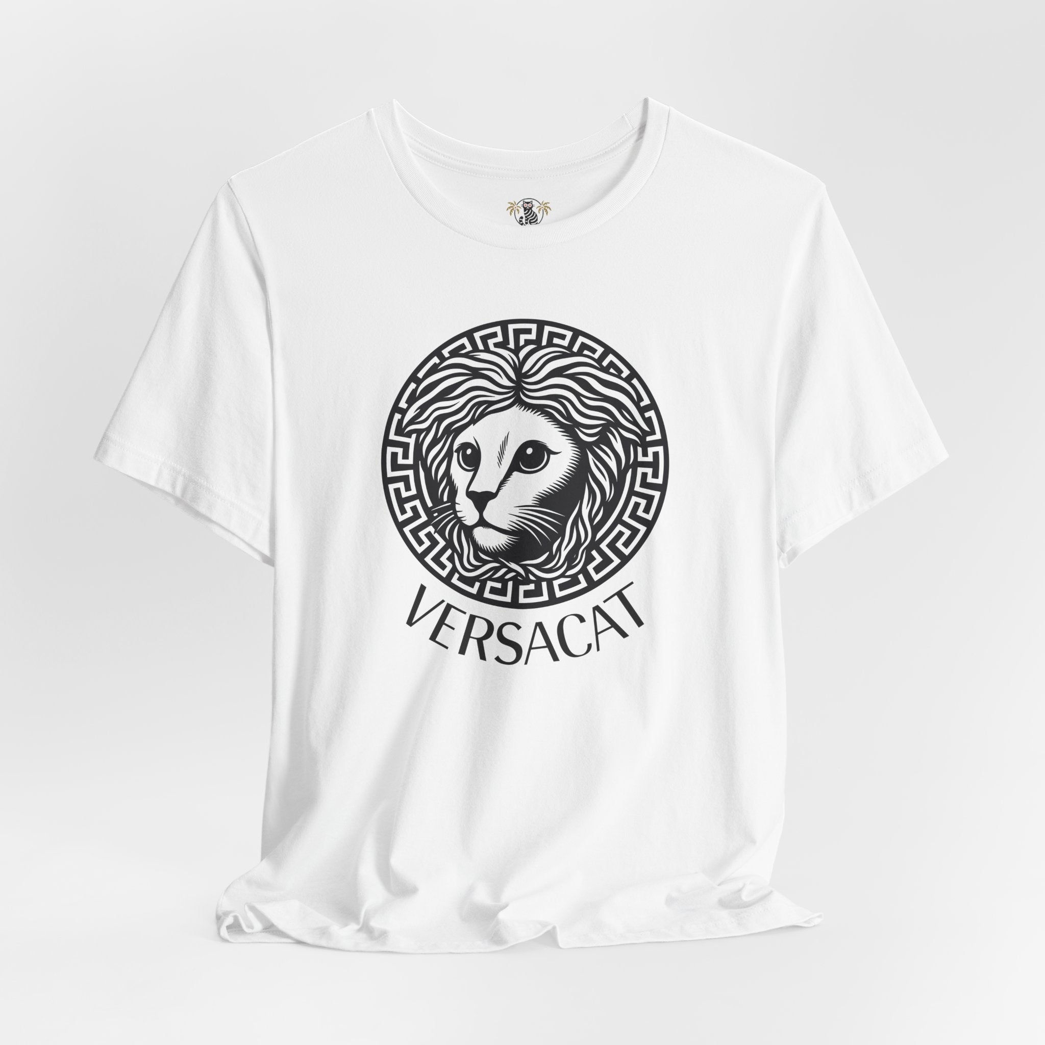 Flat lay white Versacat Medusa cat emblem t shirt