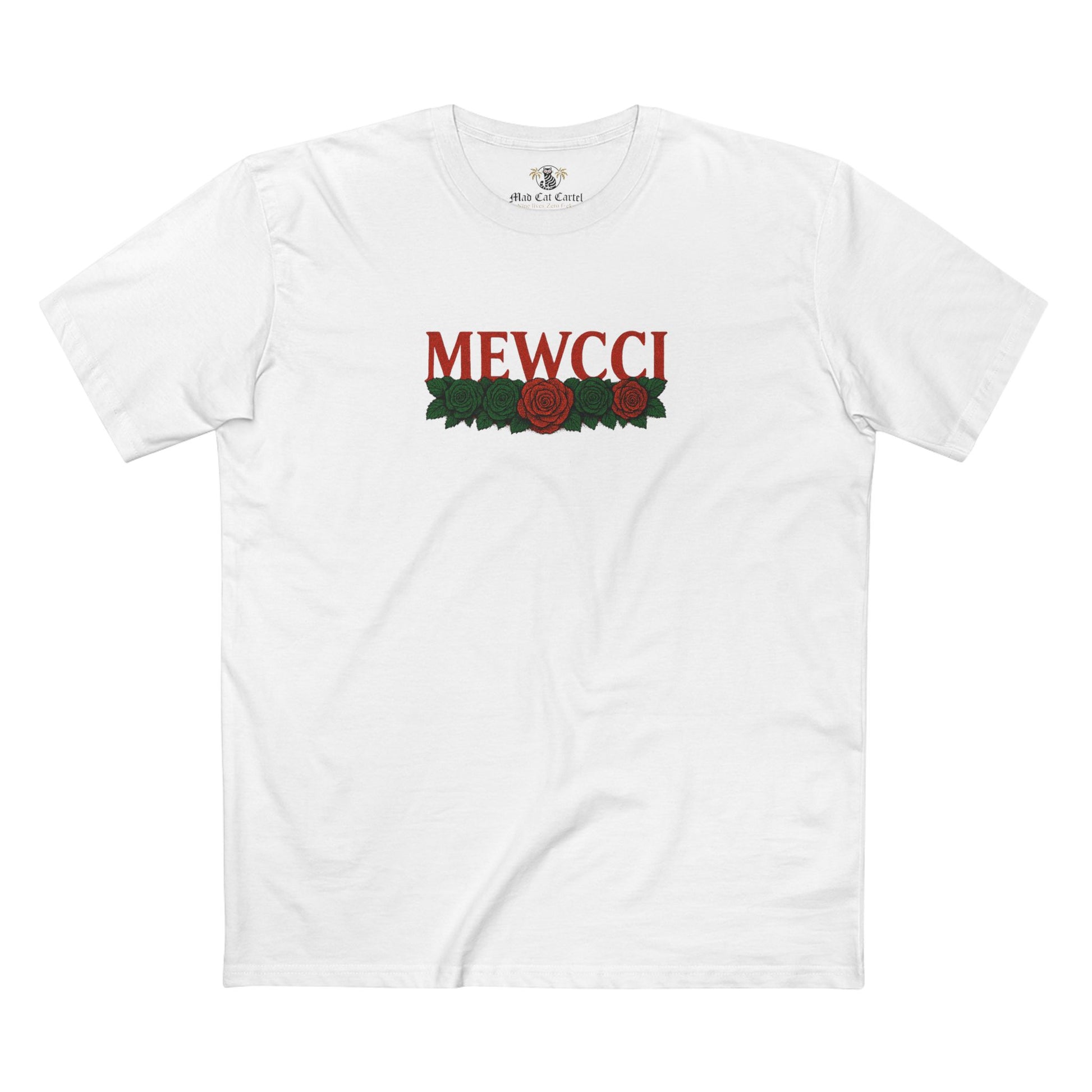 Mewcci Floral Vision Cat Graphic T Shirt in White – cat themed shirt, cat graphic tee, items for cat lovers, flower graphic shirt