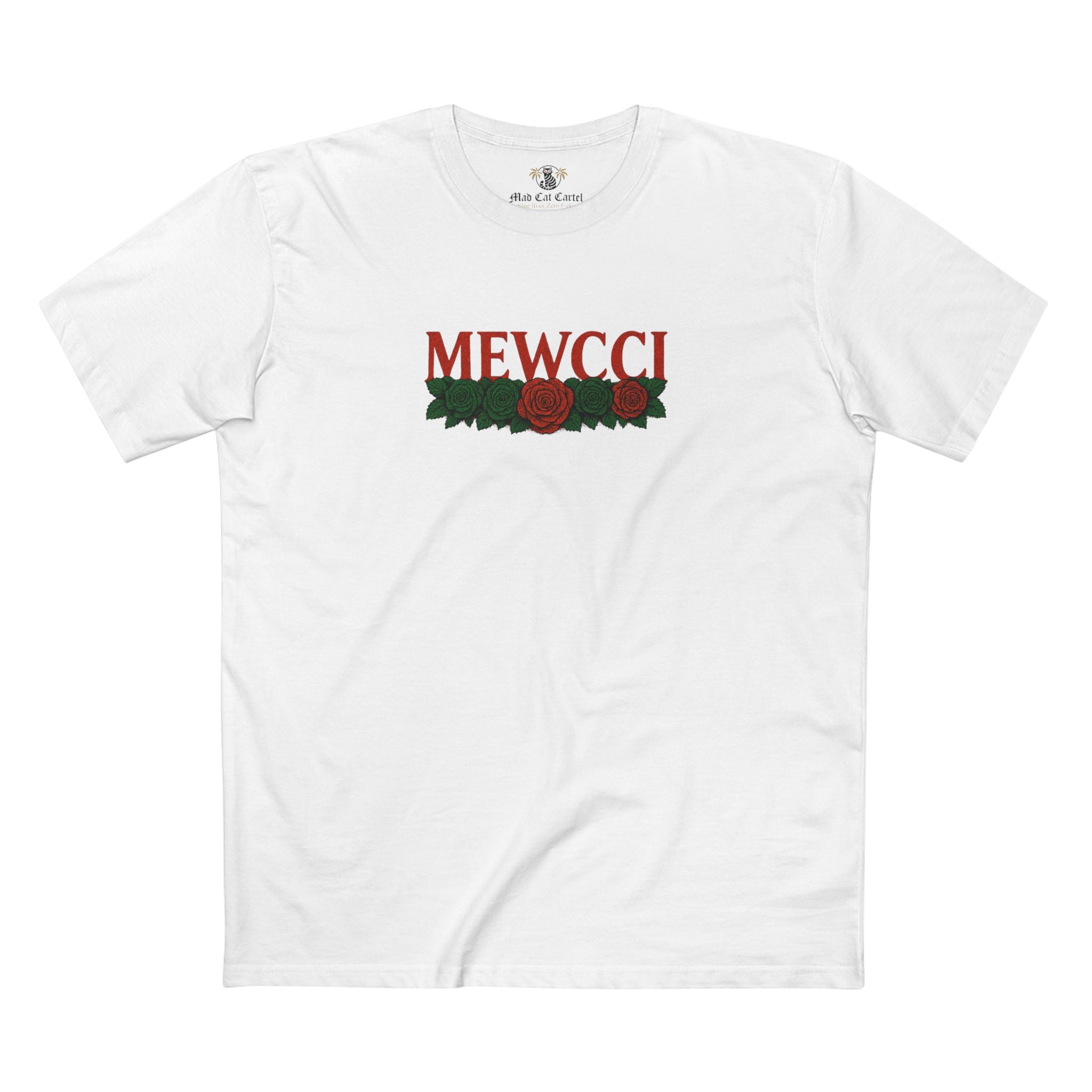 Mewcci Floral Vision Cat Graphic T Shirt in White – cat themed shirt, cat graphic tee, items for cat lovers, flower graphic shirt
