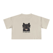 Purrada Noir Bag Cat Graphic Women's Crop Tee, cat graphic shirt