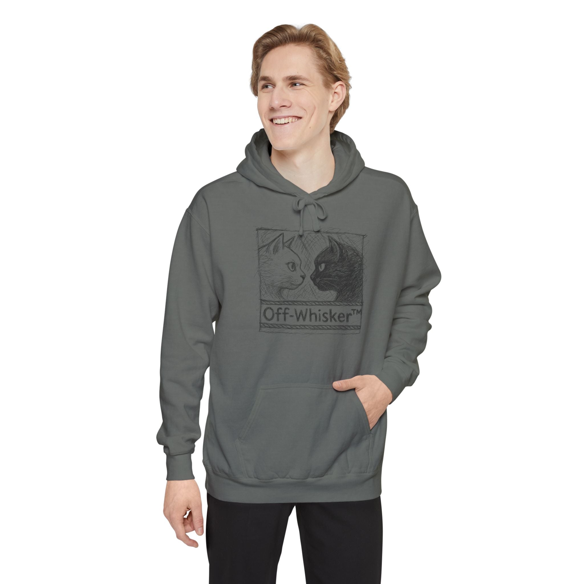 Off-Whisker Cat Knockout Sketch Graphic Hoodie