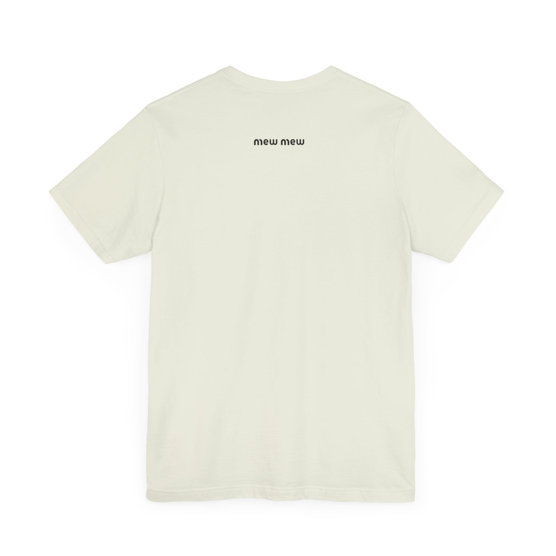 Cat shirts for guys – citron unisex tee, back view, black “Mew Mew” text logo