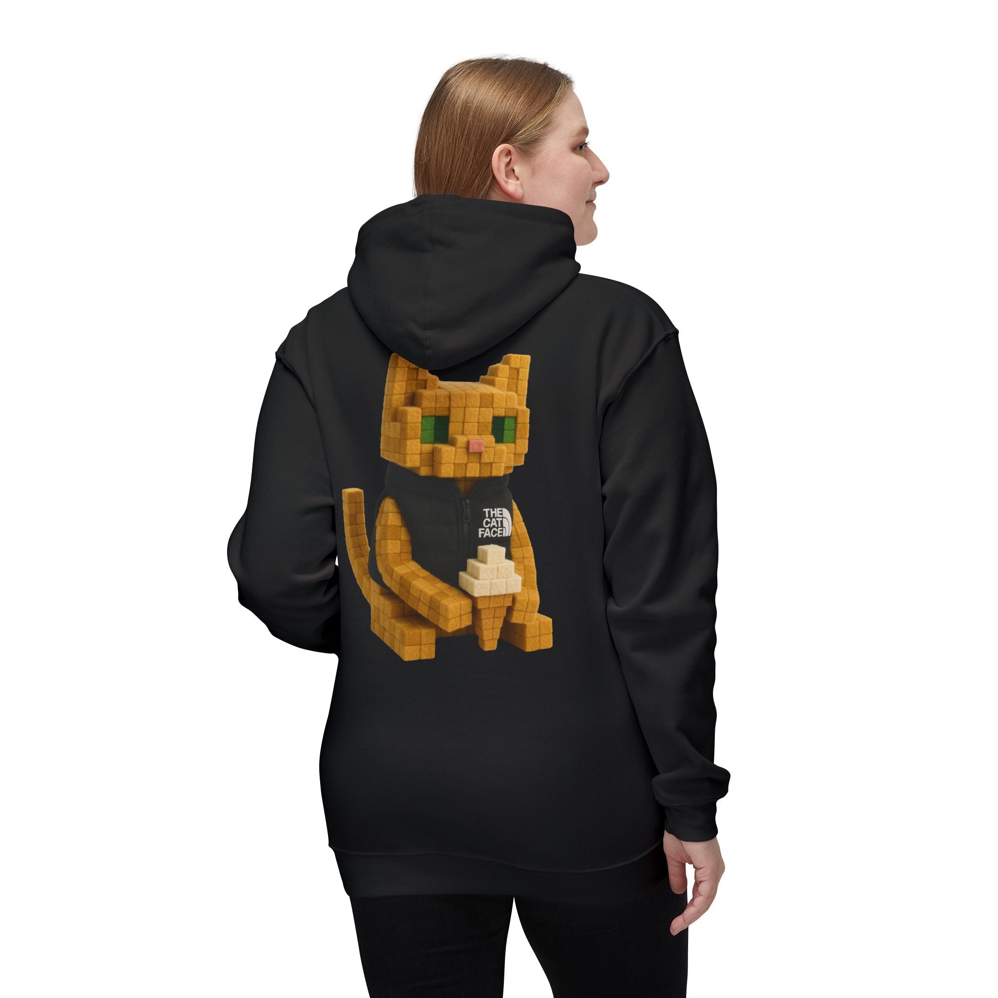 The Cat Face 3D Wool Block Chest Logo & Back Cat Graphic Hoodie