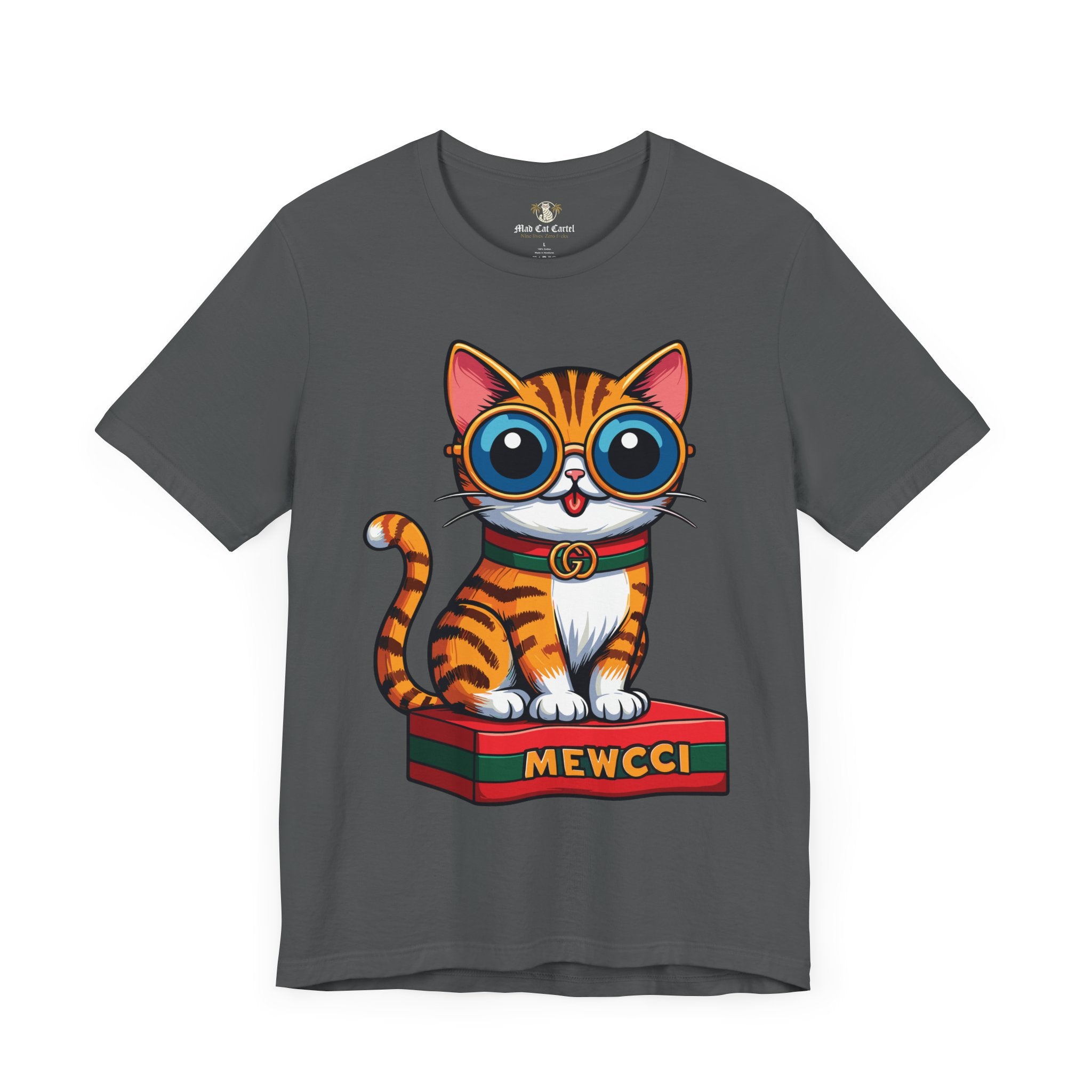 Front view Mewcci Iconic Box Cat Graphic T-Shirt in Asphalt
