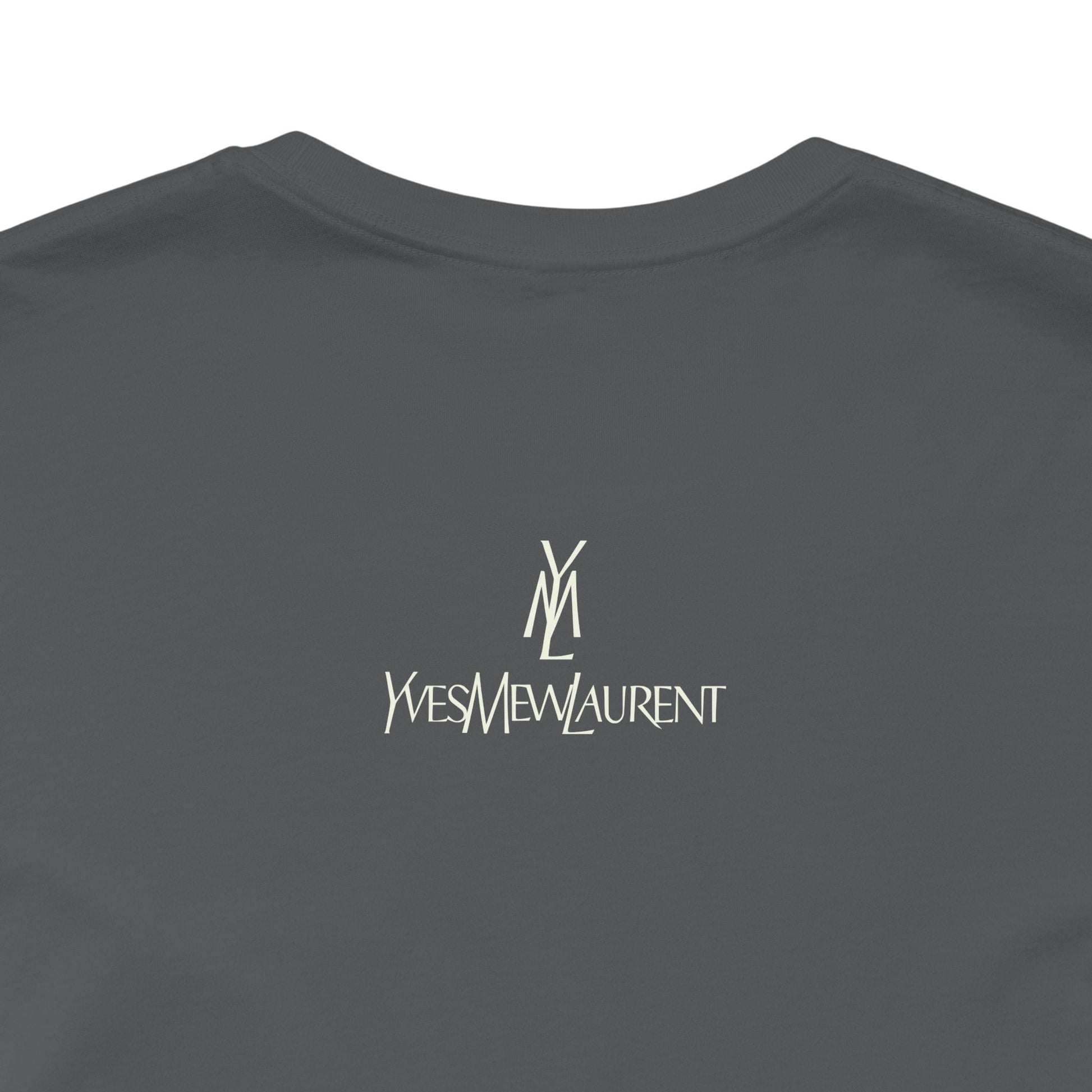Asphalt gray cat graphic tee back logo detail