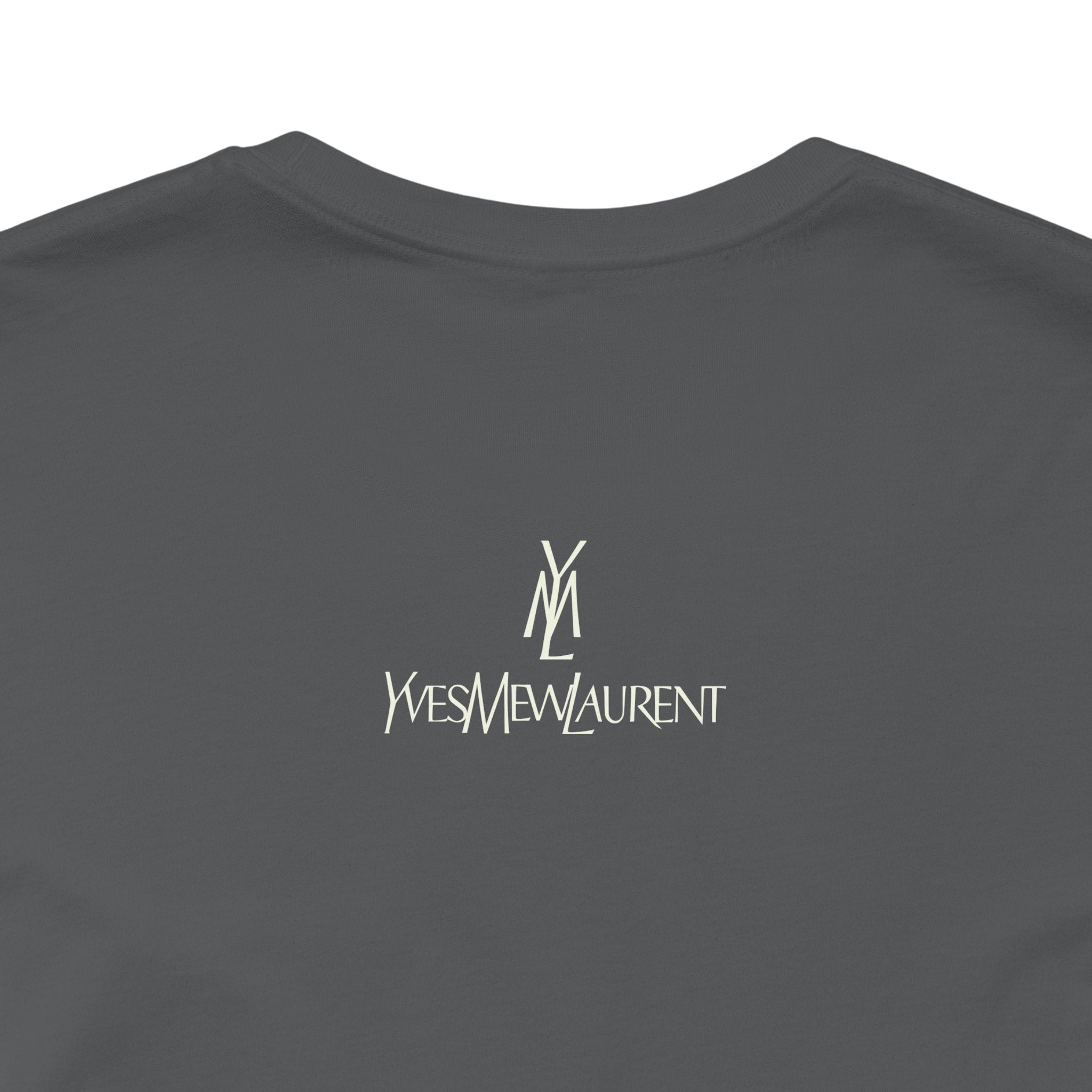 Asphalt gray cat graphic tee back logo detail