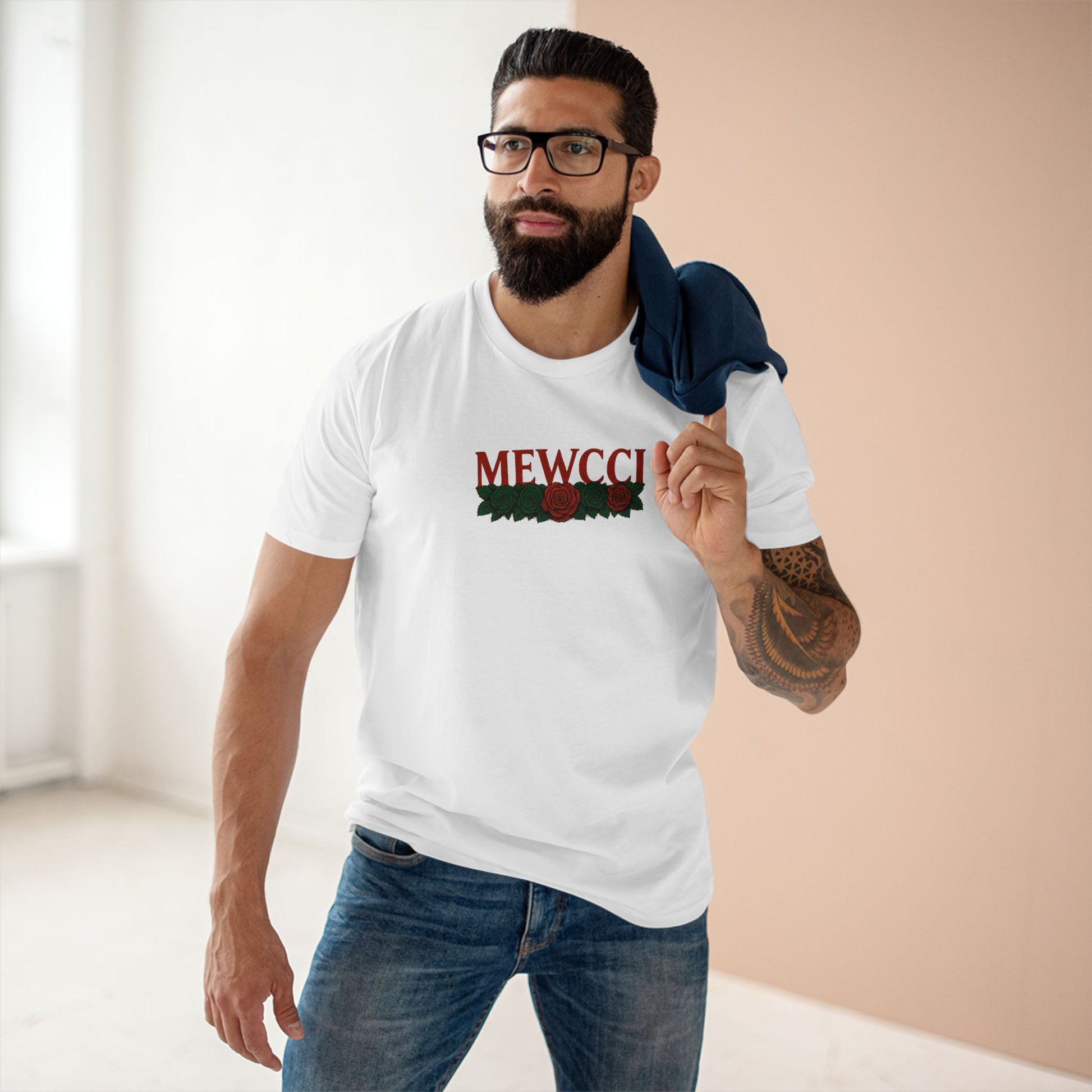 Model wearing Mewcci Floral Vision Cat Graphic T Shirt in White – cat themed shirt, cat graphic tee, items for cat lovers, flower graphic shirt