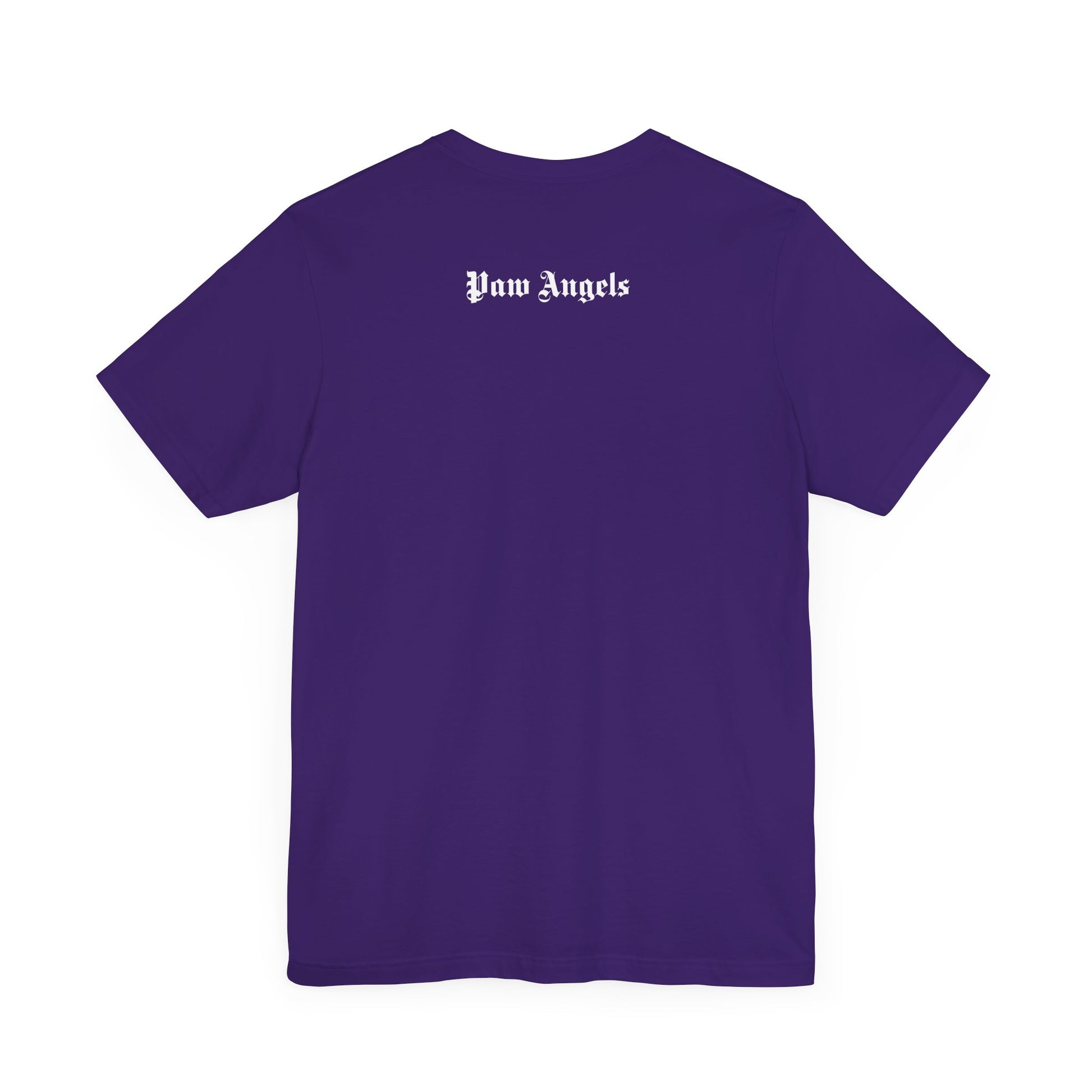 Team Purple t shirt with “Paw Angels” back print – cool cat shirts