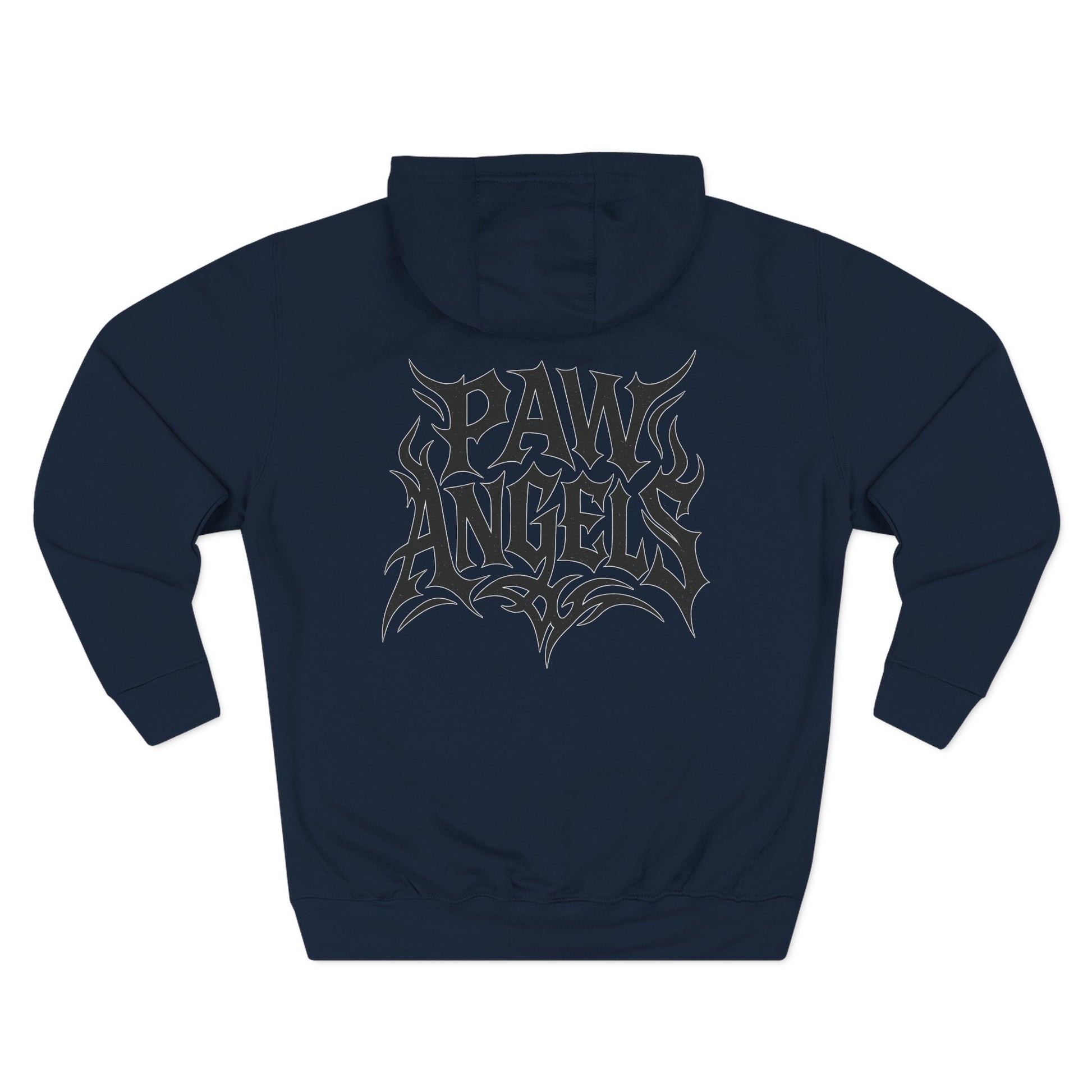 Back of Paw Angels Tribal Logo royal blue hoodie, cat men's clothing