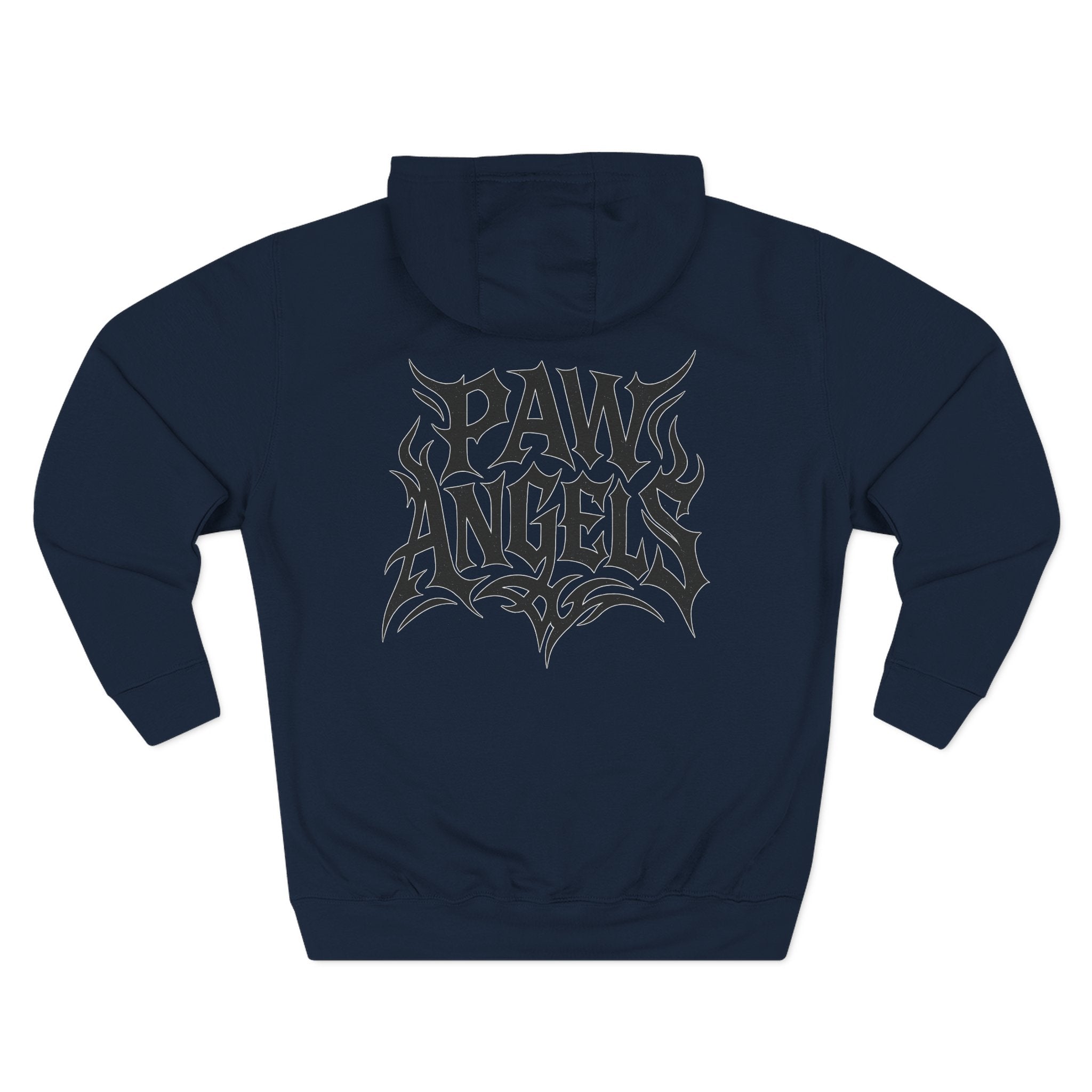 Back of Paw Angels Tribal Logo royal blue hoodie, cat men's clothing