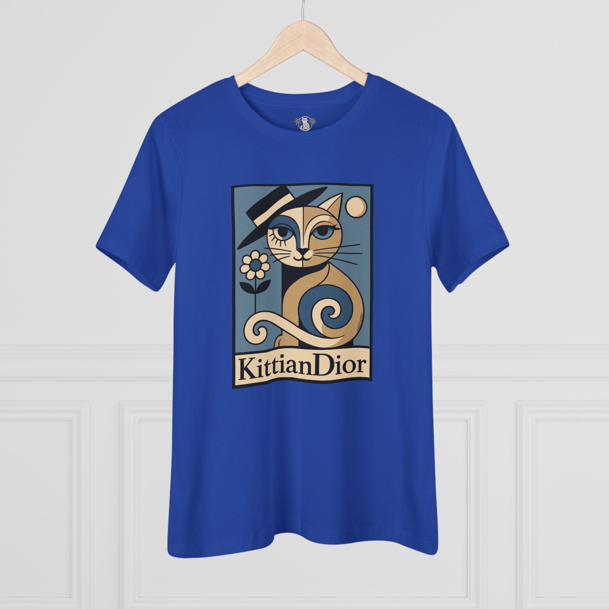 Kittian Dior La Parisienne blue cat graphic shirt hanging front view