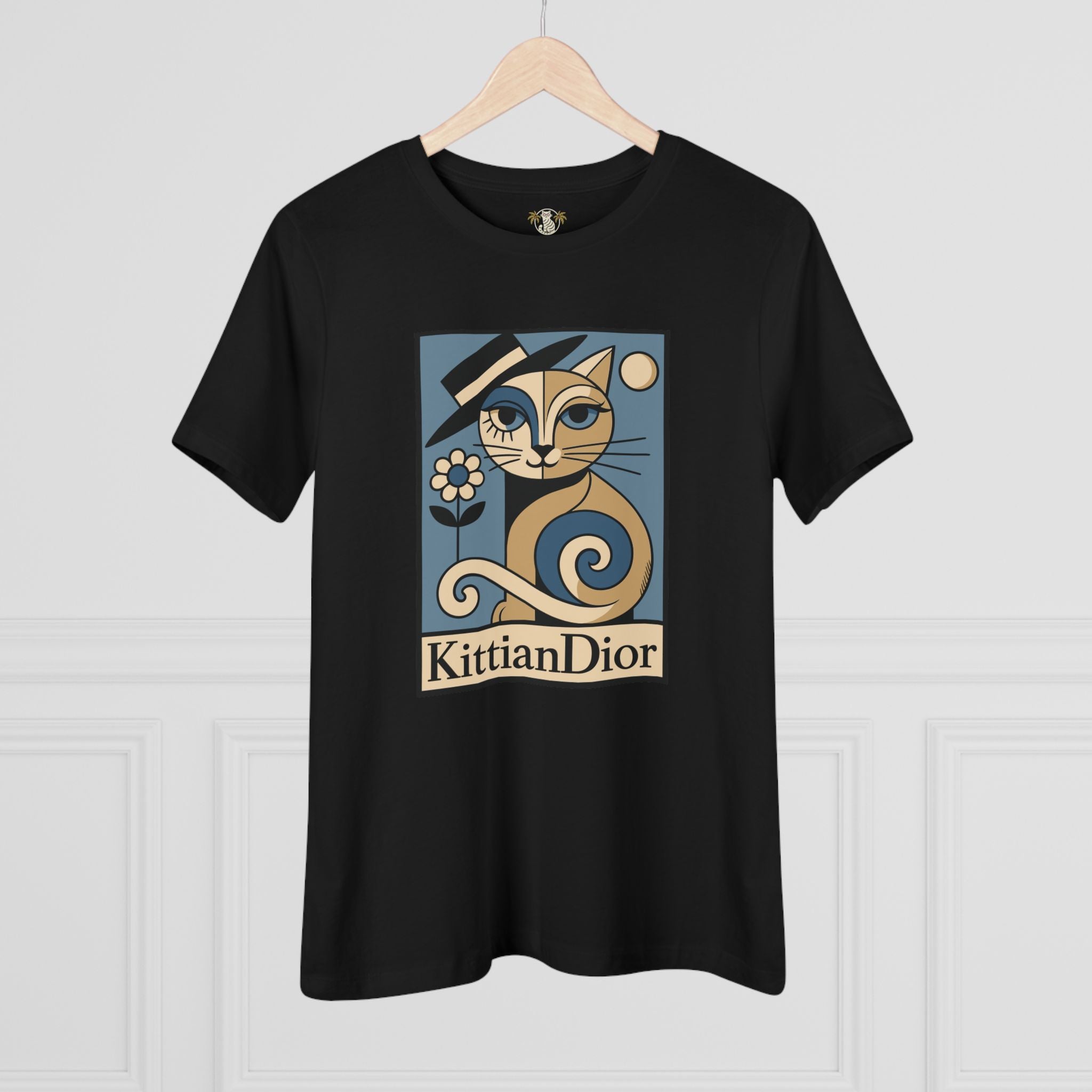 Kittian Dior La Parisienne black cat lover shirt hanging front view