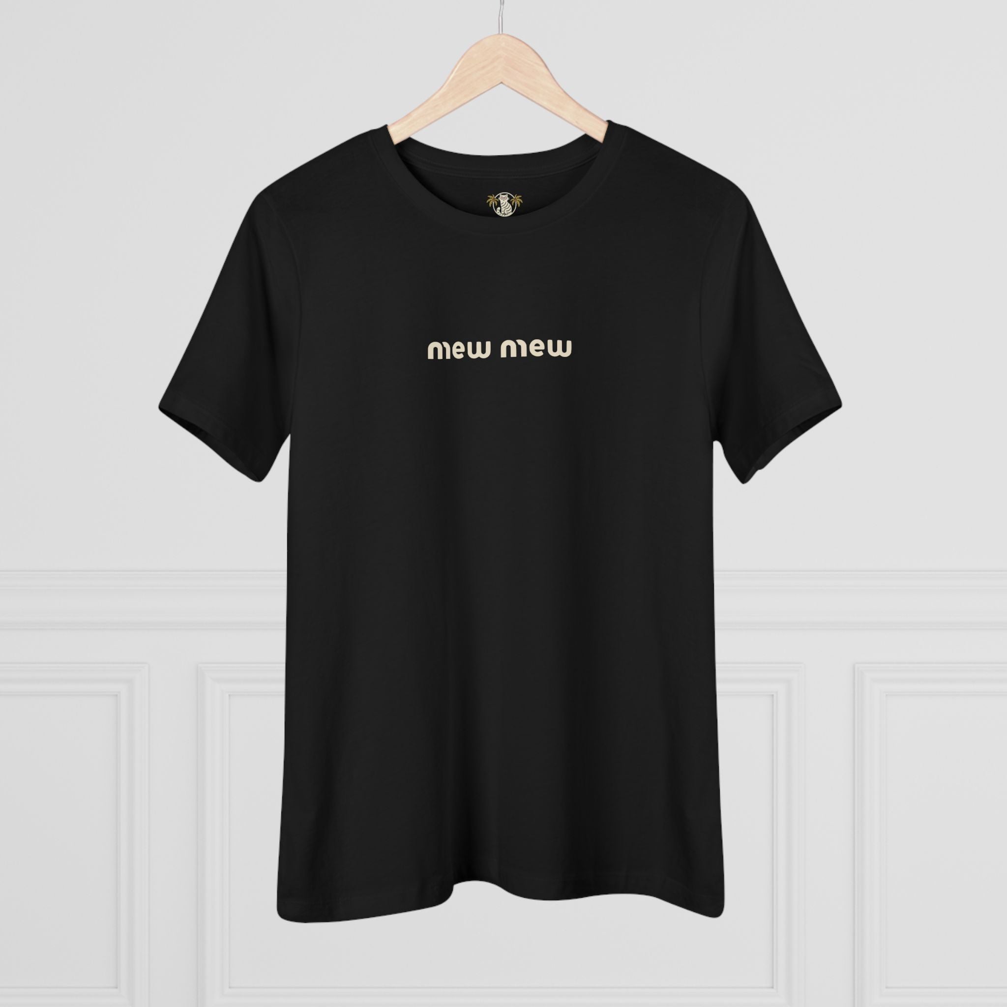 Black t shirt on hanger front view cat lover t shirt