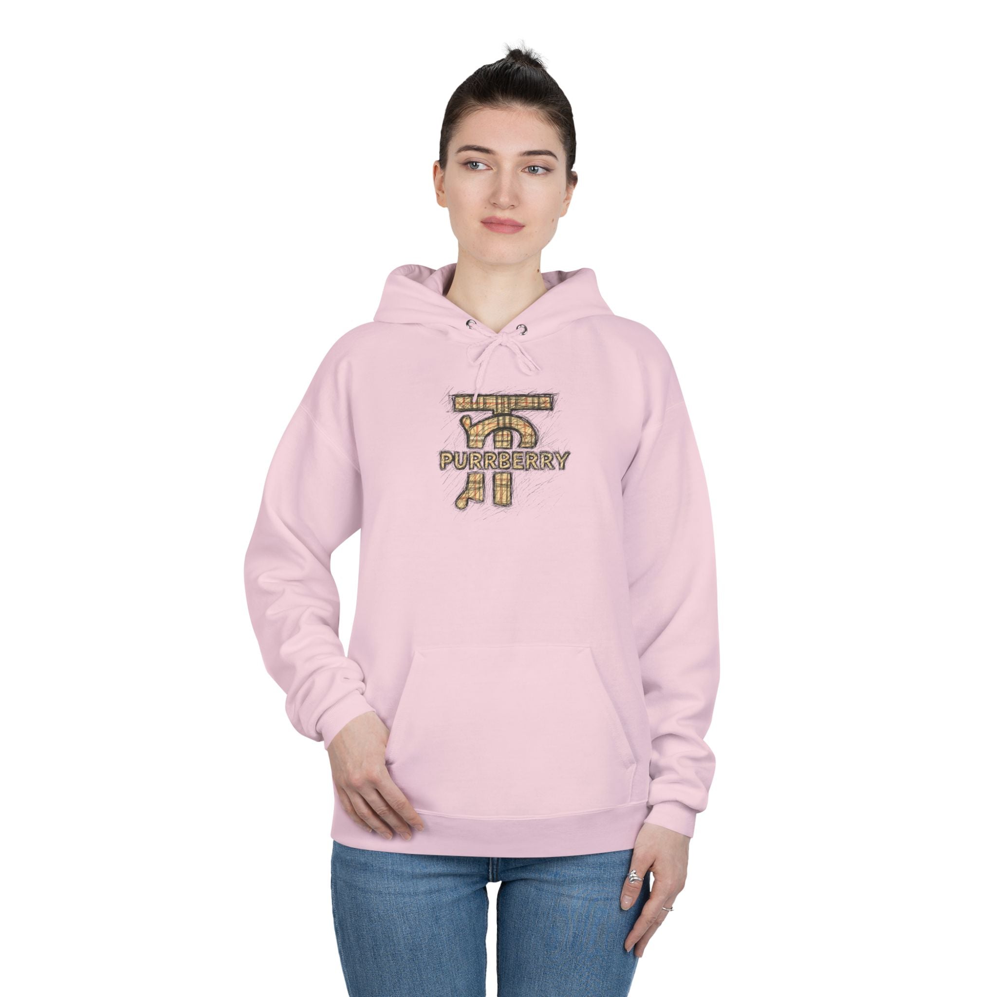 Purrberry Chest Sketch Logo Back Cat Graphic Hoodie