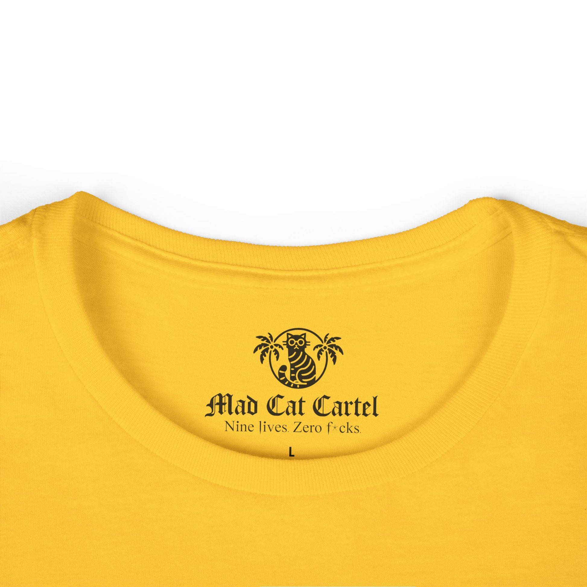 Yellow womens cat tee neckline detail