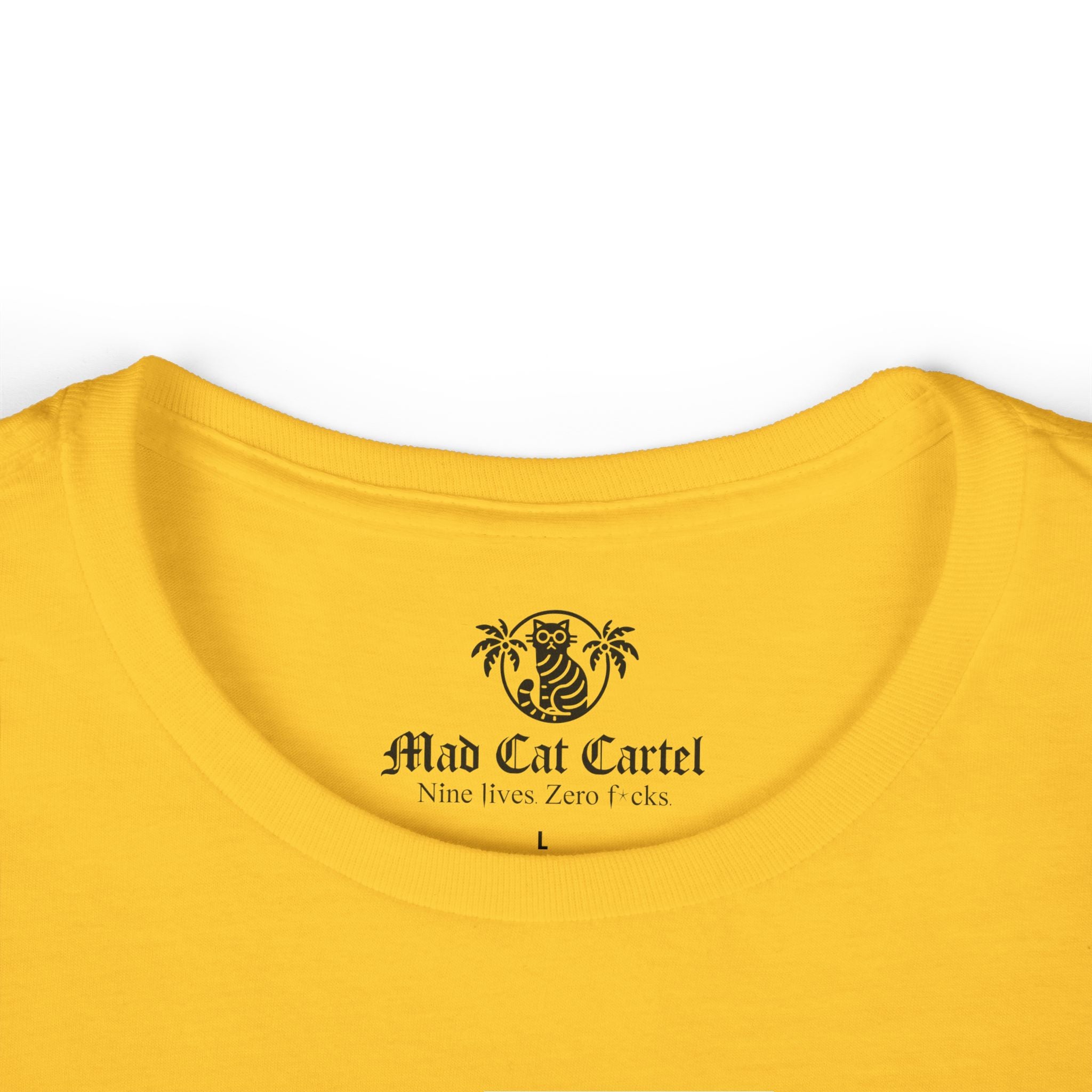 Yellow womens cat tee neckline detail