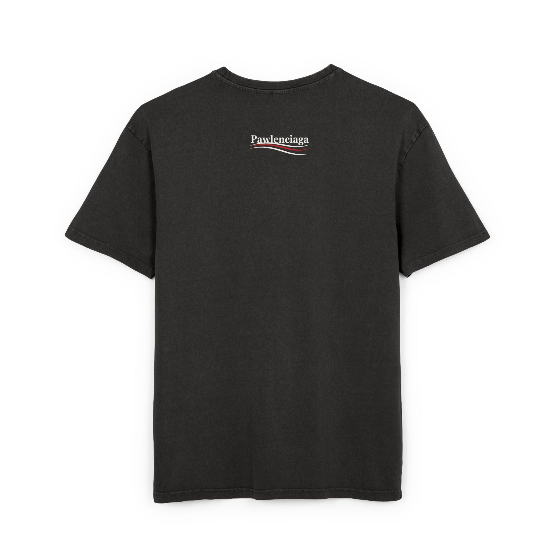 Pawlenciaga White Aura Kitty Print Graphic Acid Washed Oversized T-Shirt Black, cat themed shirts back view