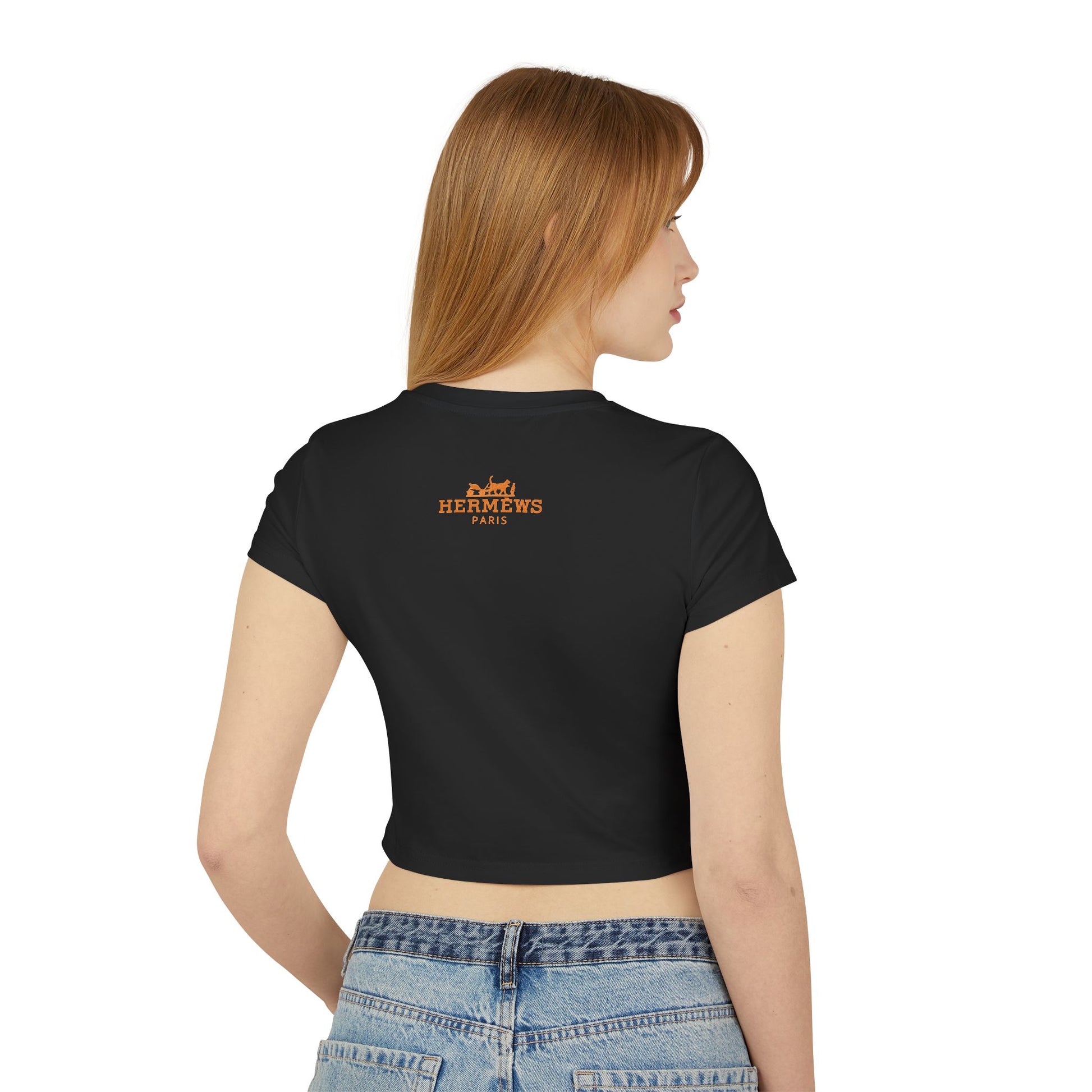 Rear angle model view Hermèws Paris Sunset Voyage women’s black baby tee
