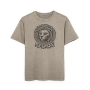 Versacat Sketch Logo Cat Graphic Men's Acid Washed Oversized T-Shirt, dark khaki front view