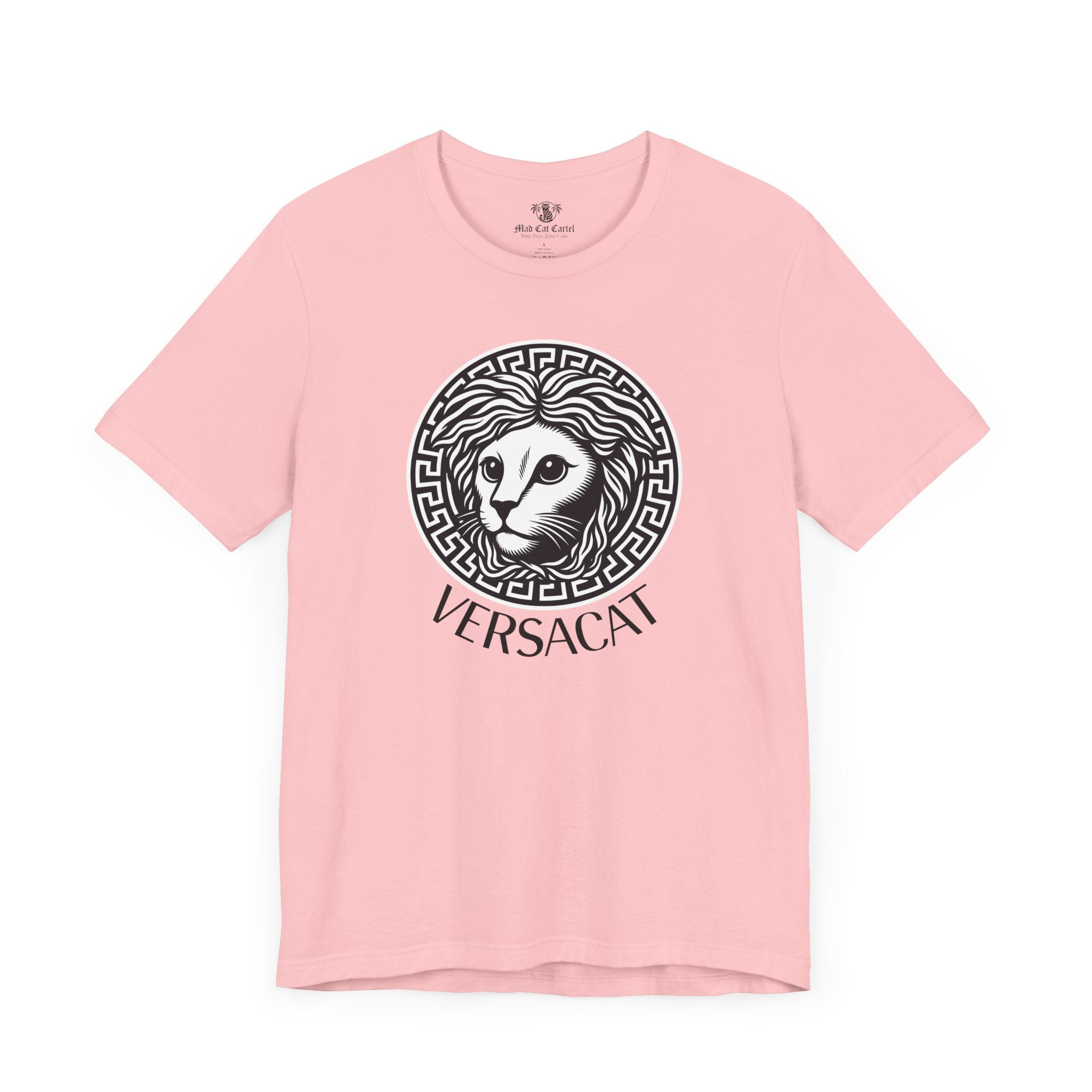 Pink Versacat Medusa cat emblem t-shirt – unisex style