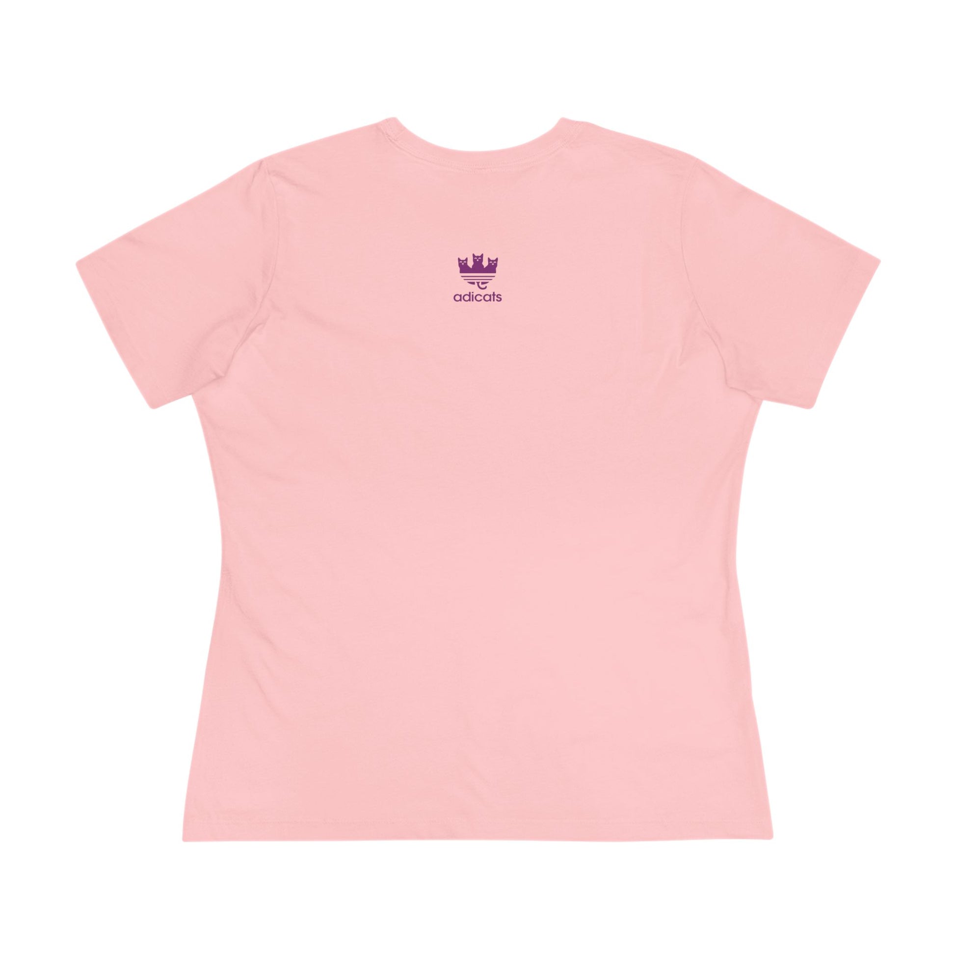 Pink Adicats Spray Kitty Women’s Graphic Funny T Shirt womens flat lay front