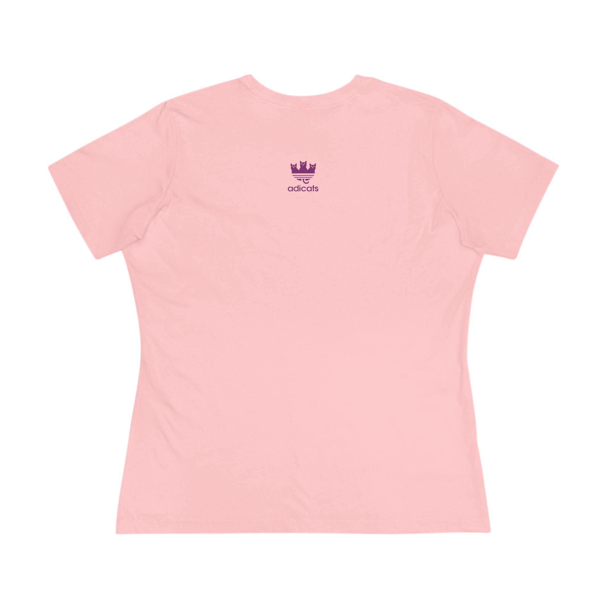 Pink Adicats Spray Kitty Women’s Graphic Funny T Shirt womens flat lay front