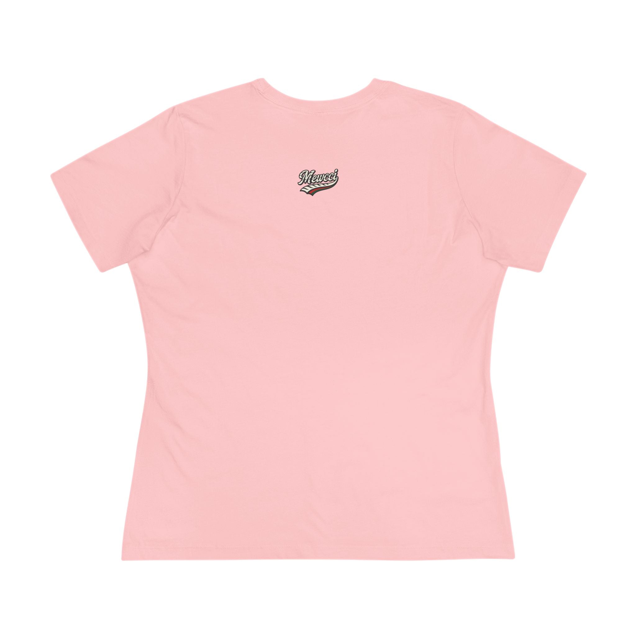 Pink women's t shirt flat lay back view funny cat tee shirts