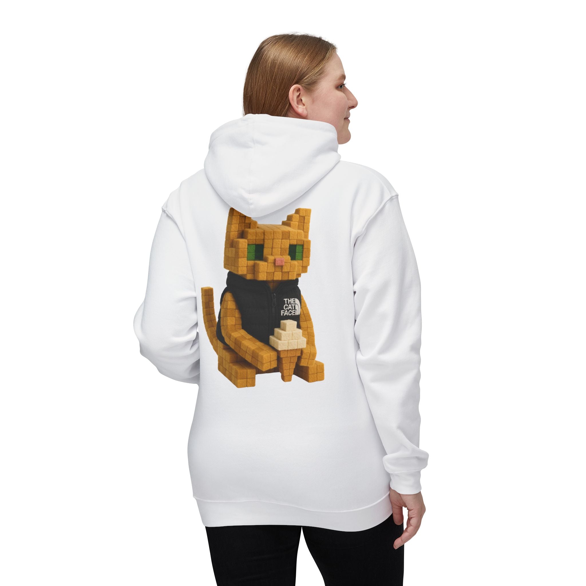 The Cat Face 3D Wool Block Chest Logo & Back Cat Graphic Hoodie