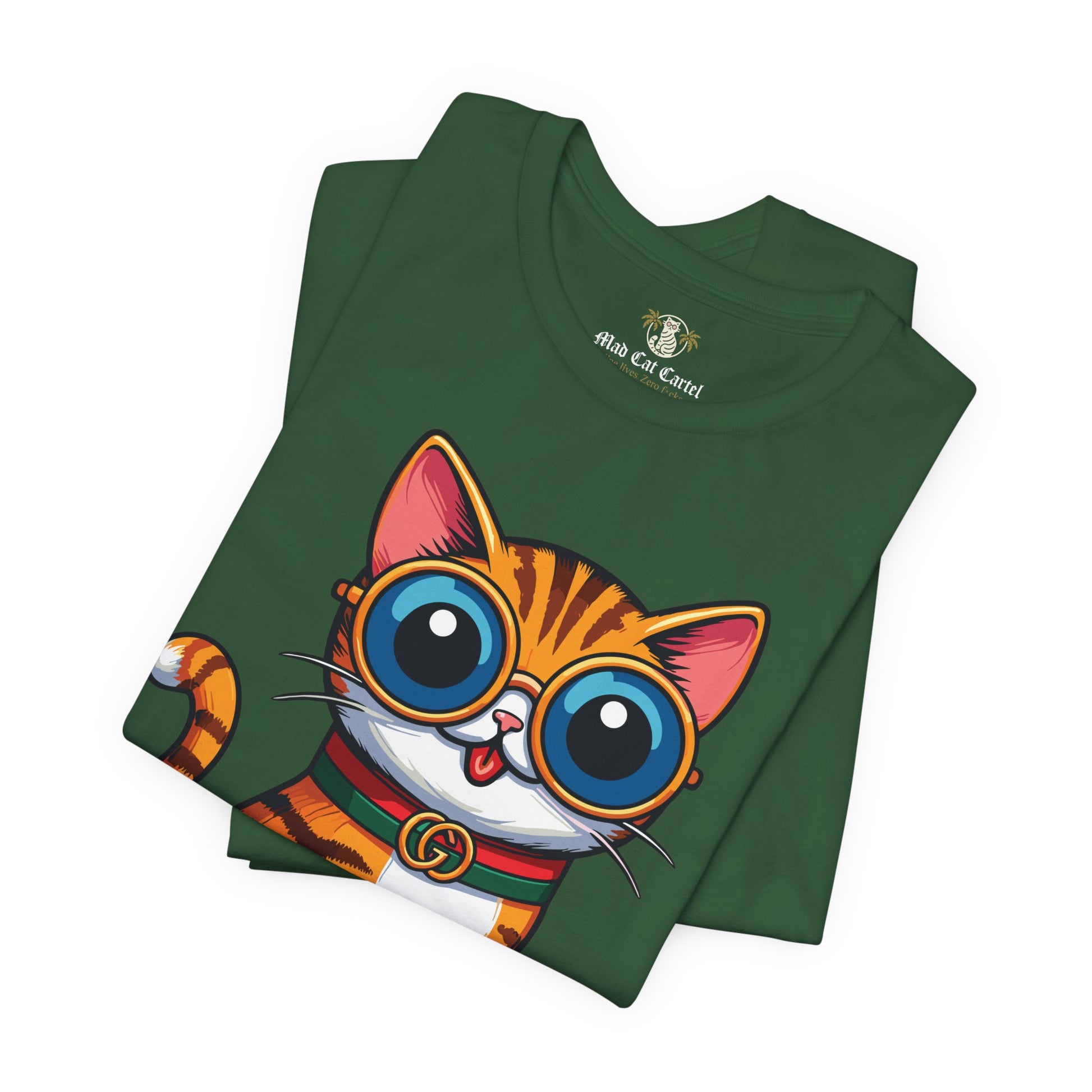 Evergreen Mewcci Iconic Box Cat Graphic T-Shirt folded – cute cat gifts for cat lovers