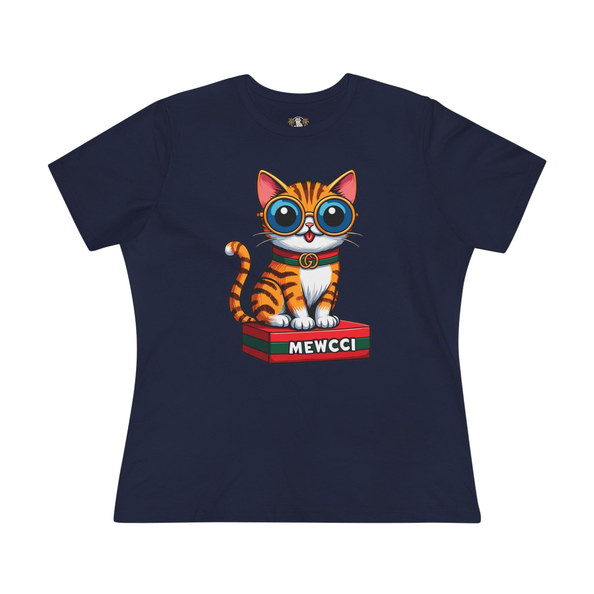 Cool t shirts for women navy blue cat graphic tee womens flat view