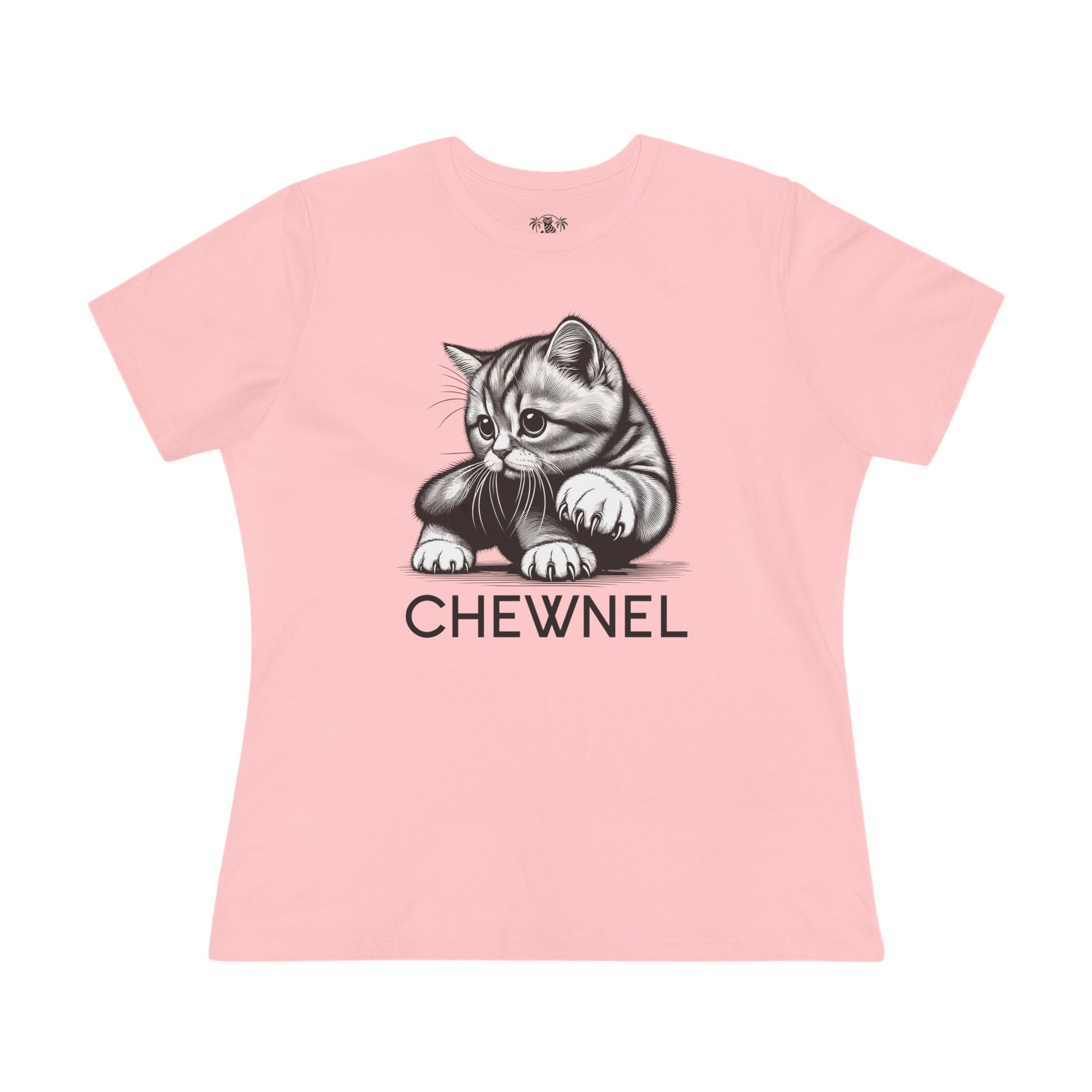 Pink Chewnel Haute Cat-ture ladies cat graphic t shirt front view cat tee shirts for women