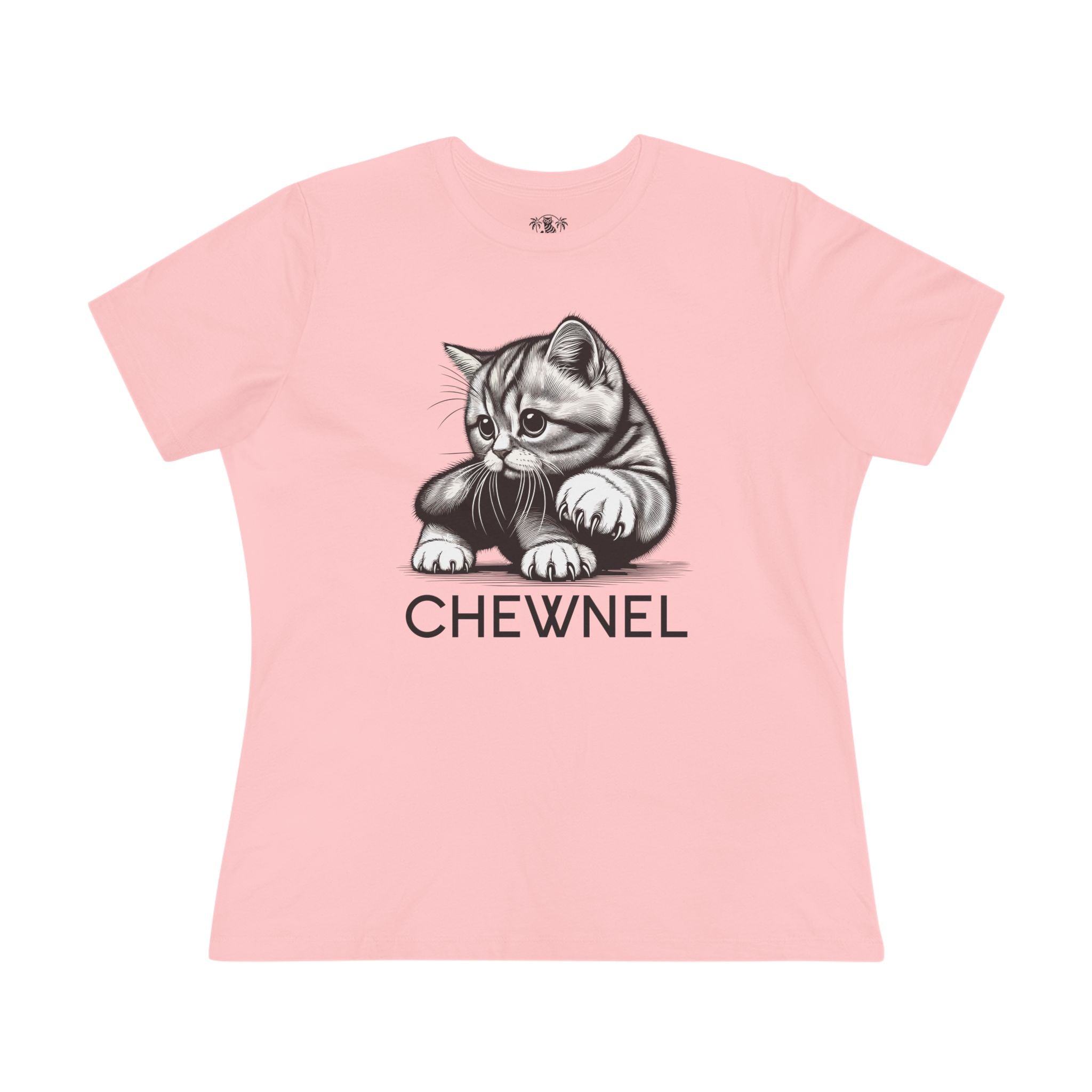 Pink Chewnel Haute Cat-ture ladies cat graphic t shirt front view cat tee shirts for women