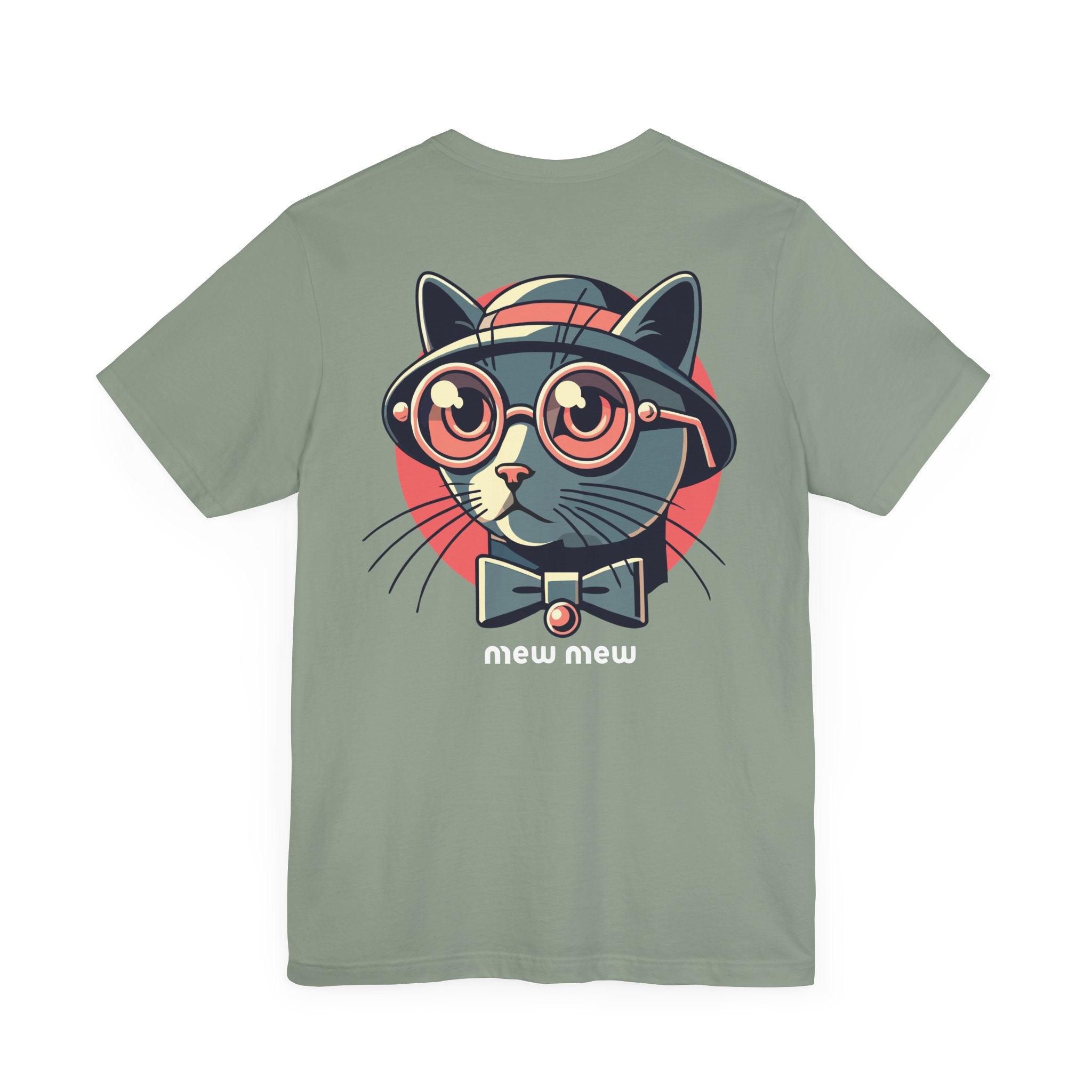 Sage Mew Mew Retro Gentlecat Graphic T-Shirt back view – funny t-shirts womens