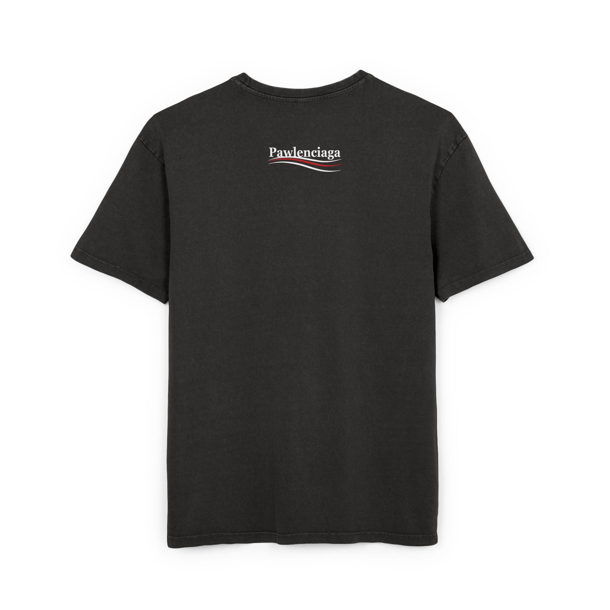 Pawlenciaga logo acid washed men's oversized t shirt parody shirts funny mens t shirts oversized graphic t shirt unique gifts for cat lovers black back view